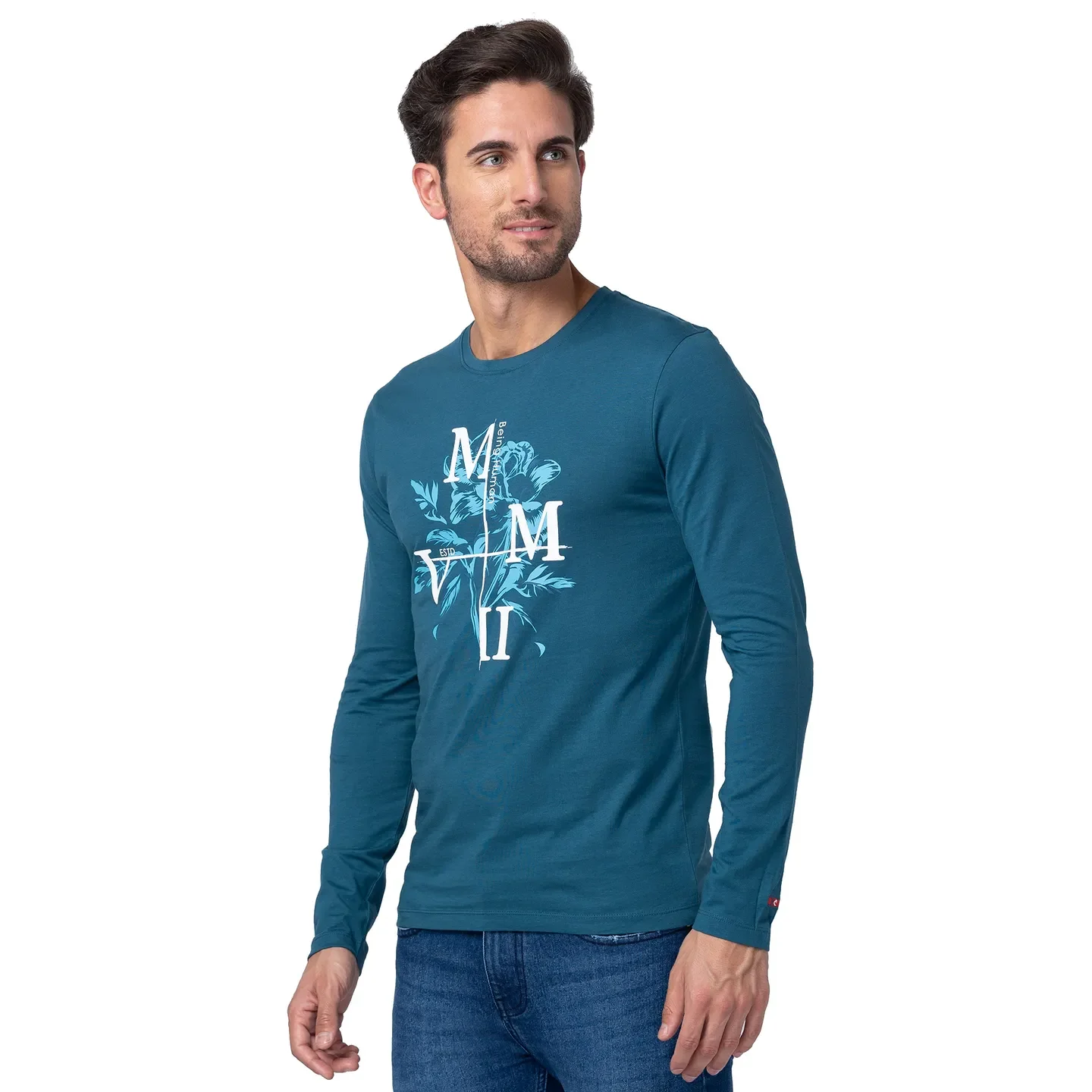 Blue Regular Fit Men's Long Sleeves T-Shirt by Being Human Clothing - Image 2
