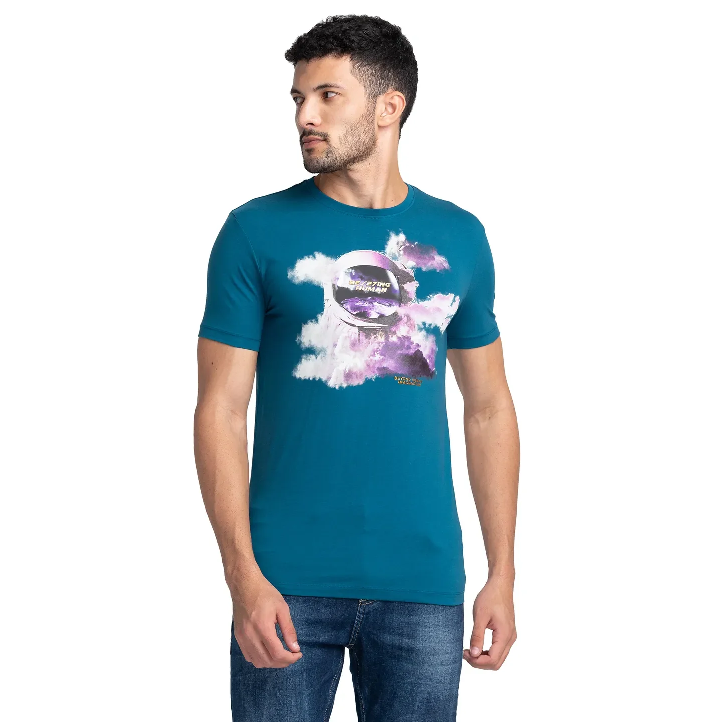 Blue Coral Regular Fit Round Neck Men's T-Shirt by Being Human Clothing