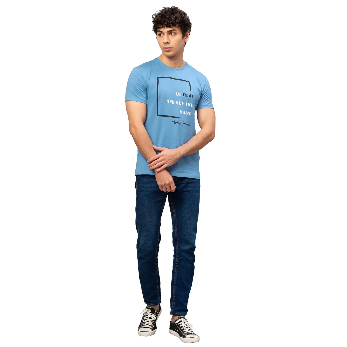 Blue Regular Fit Men's Short Sleeves T-Shirt by Being Human Clothing - Image 2