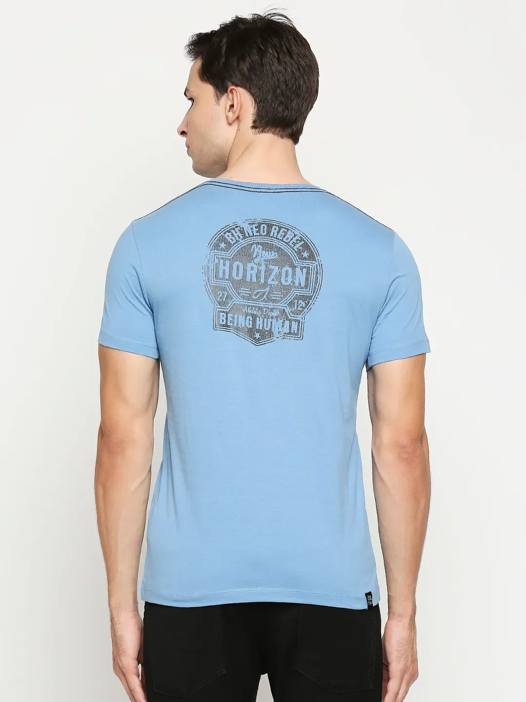 Blue Regular Fit Men's Short Sleeves T-Shirt by Being Human Clothing - Image 4