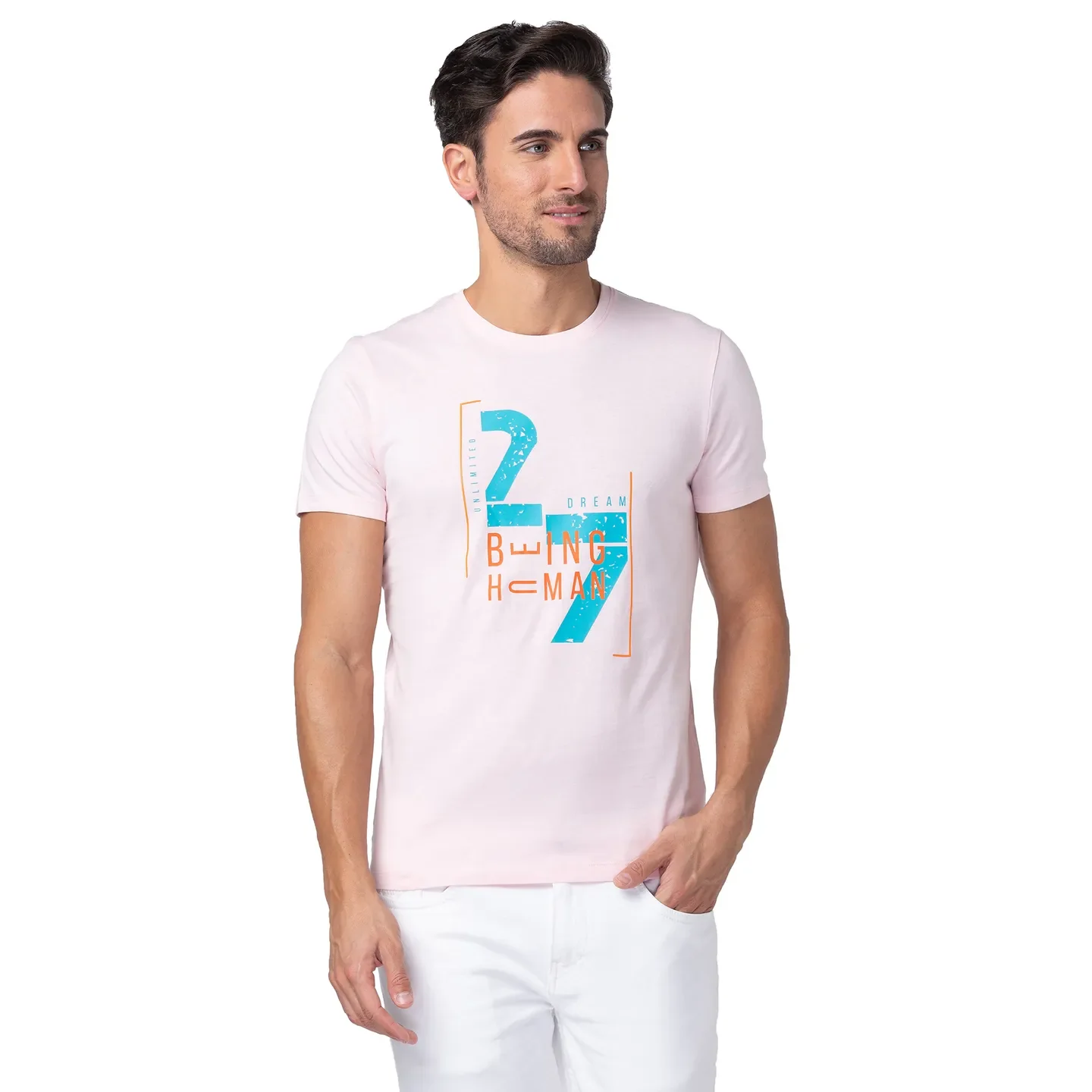 Pink Regular Fit Men's Short Sleeves T-Shirt by Being Human Clothing
