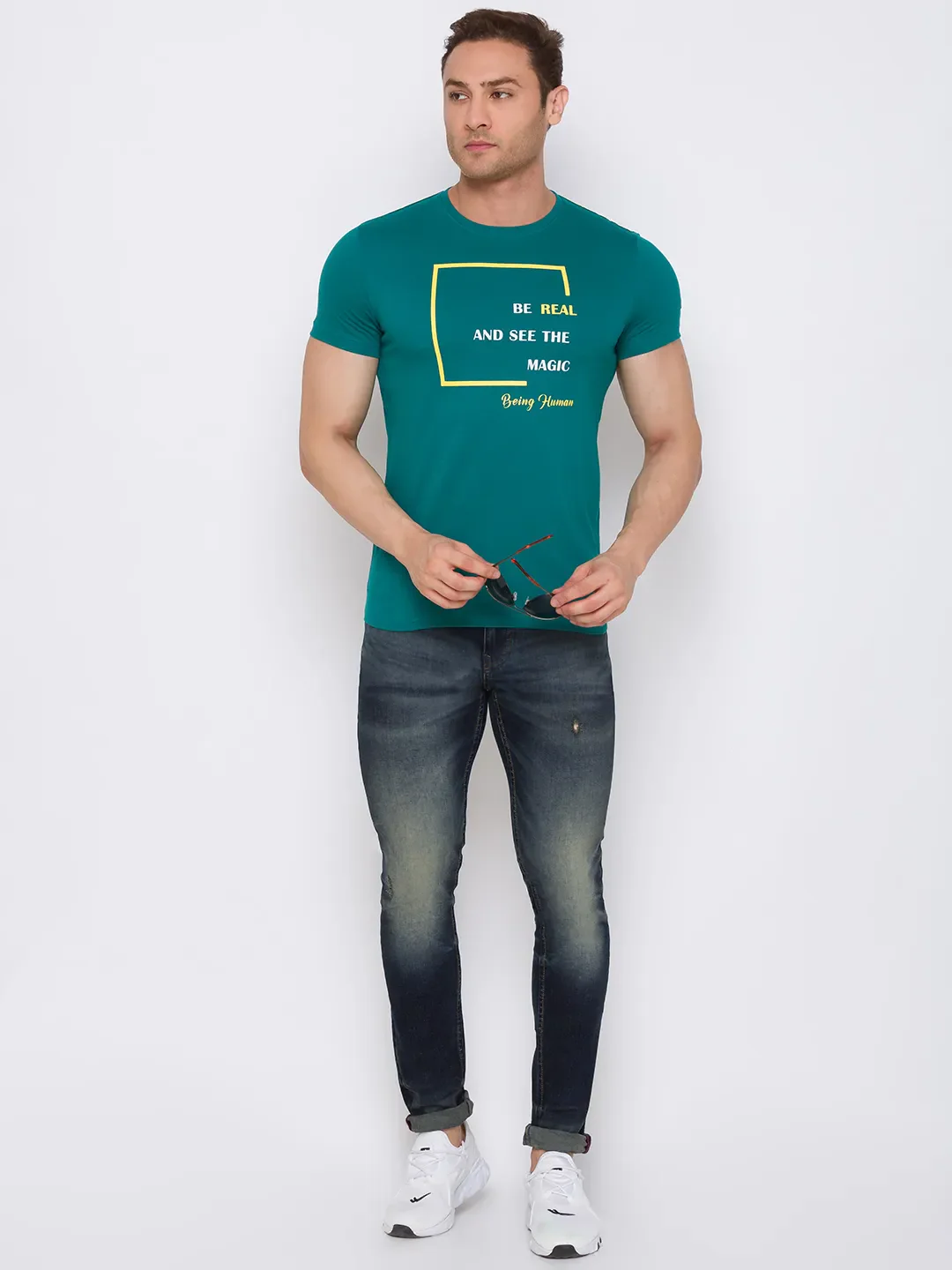 Green Regular Fit Men's Short Sleeves T-Shirt by Being Human Clothing - Image 6