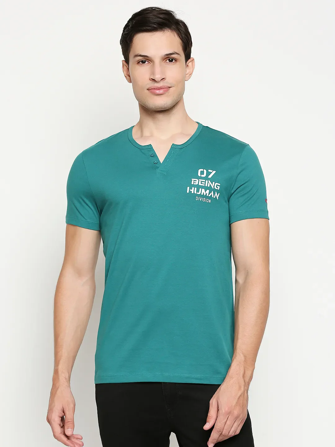 Green Regular Fit Men's Short Sleeves T-Shirt by Being Human Clothing