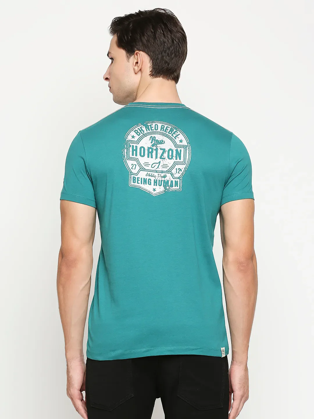 Green Regular Fit Men's Short Sleeves T-Shirt by Being Human Clothing - Image 4