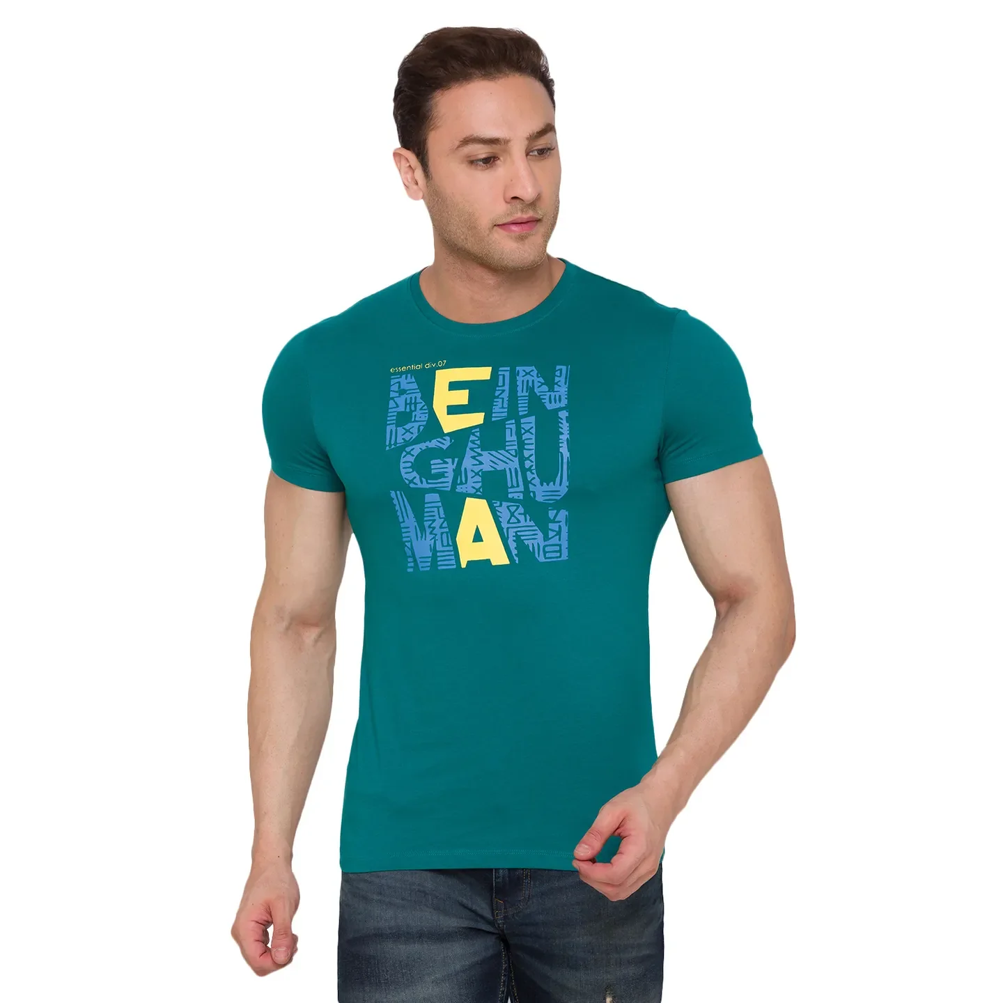 Green Regular Fit Men's Short Sleeves T-Shirt by Being Human Clothing