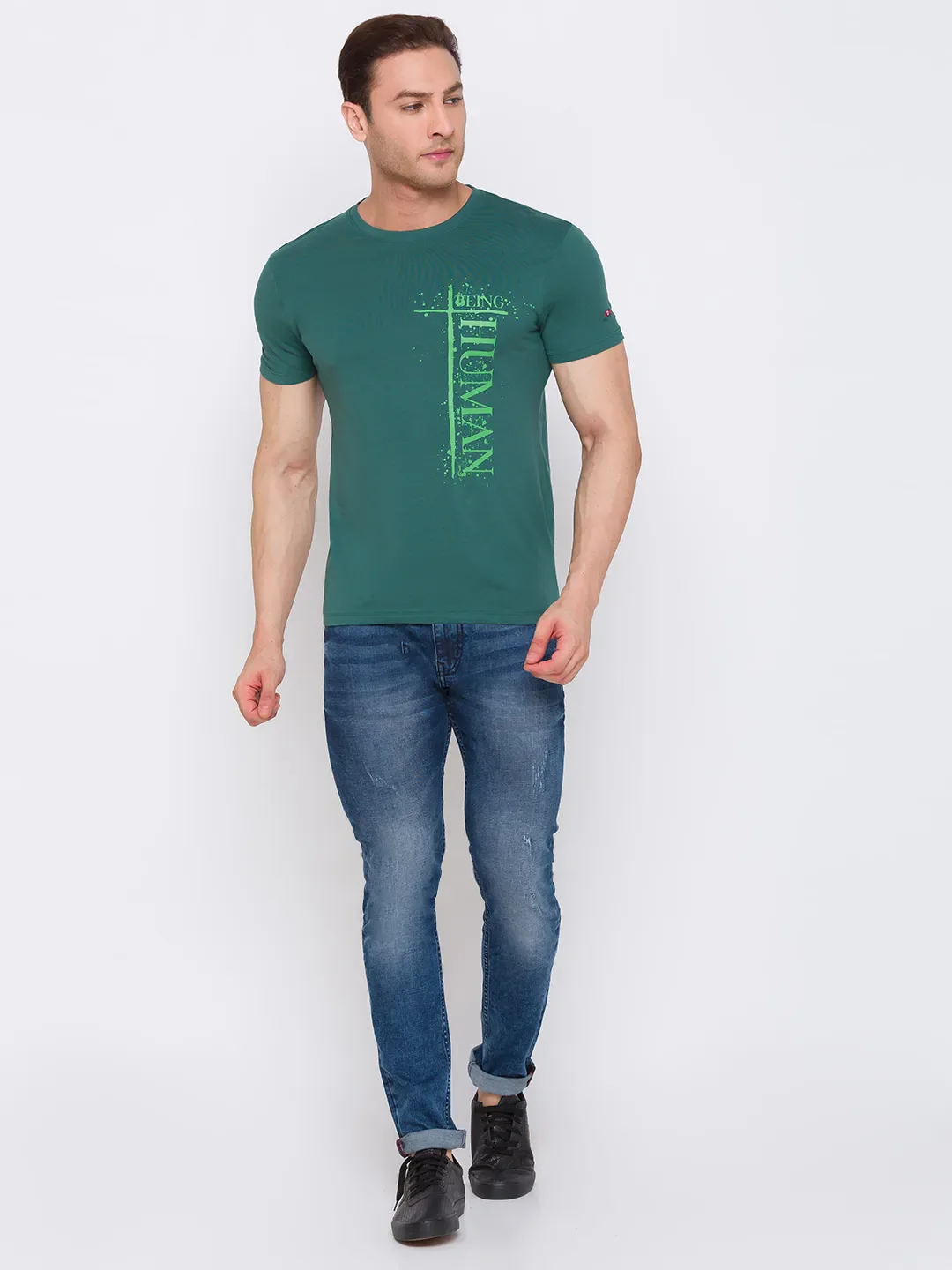 Green Regular Fit Men's Short Sleeves T-Shirt by Being Human Clothing - Image 12