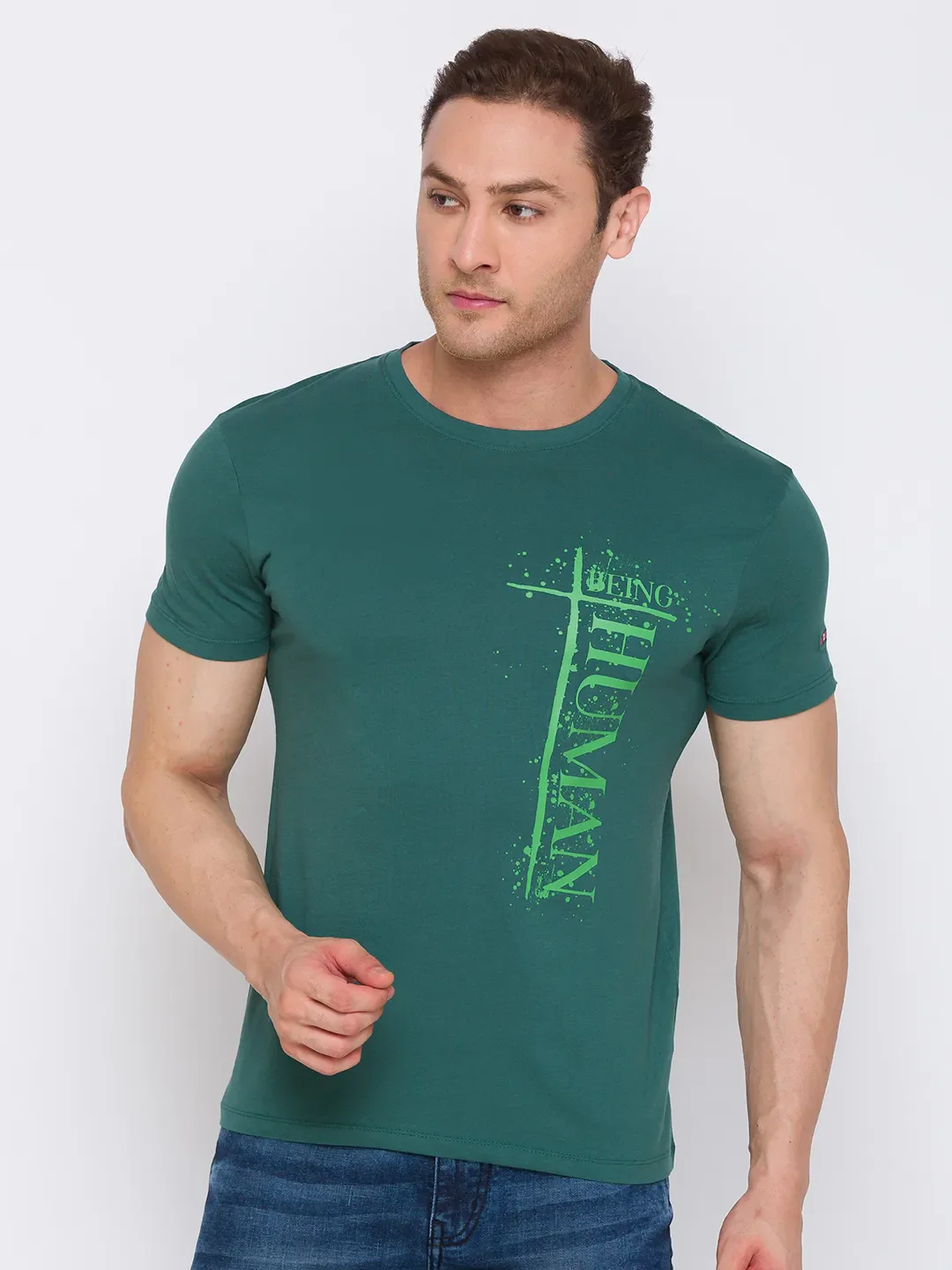 Green Regular Fit Men's Short Sleeves T-Shirt by Being Human Clothing - Image 9