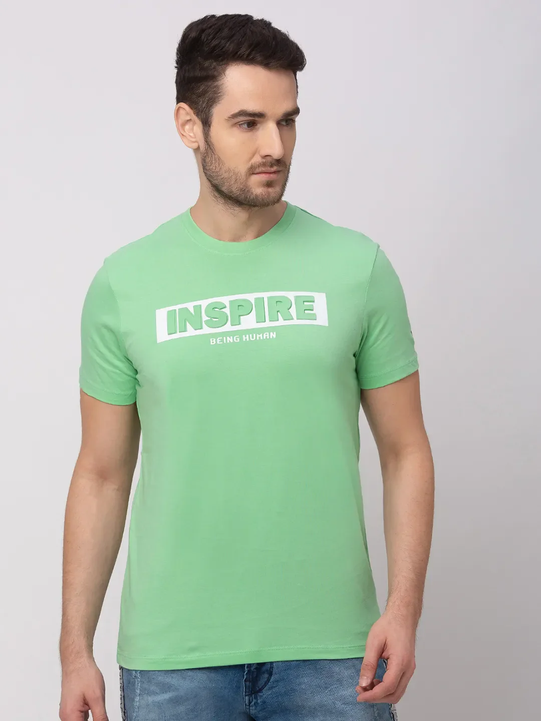 Green Regular Fit Men's Short Sleeves T-Shirt by Being Human Clothing