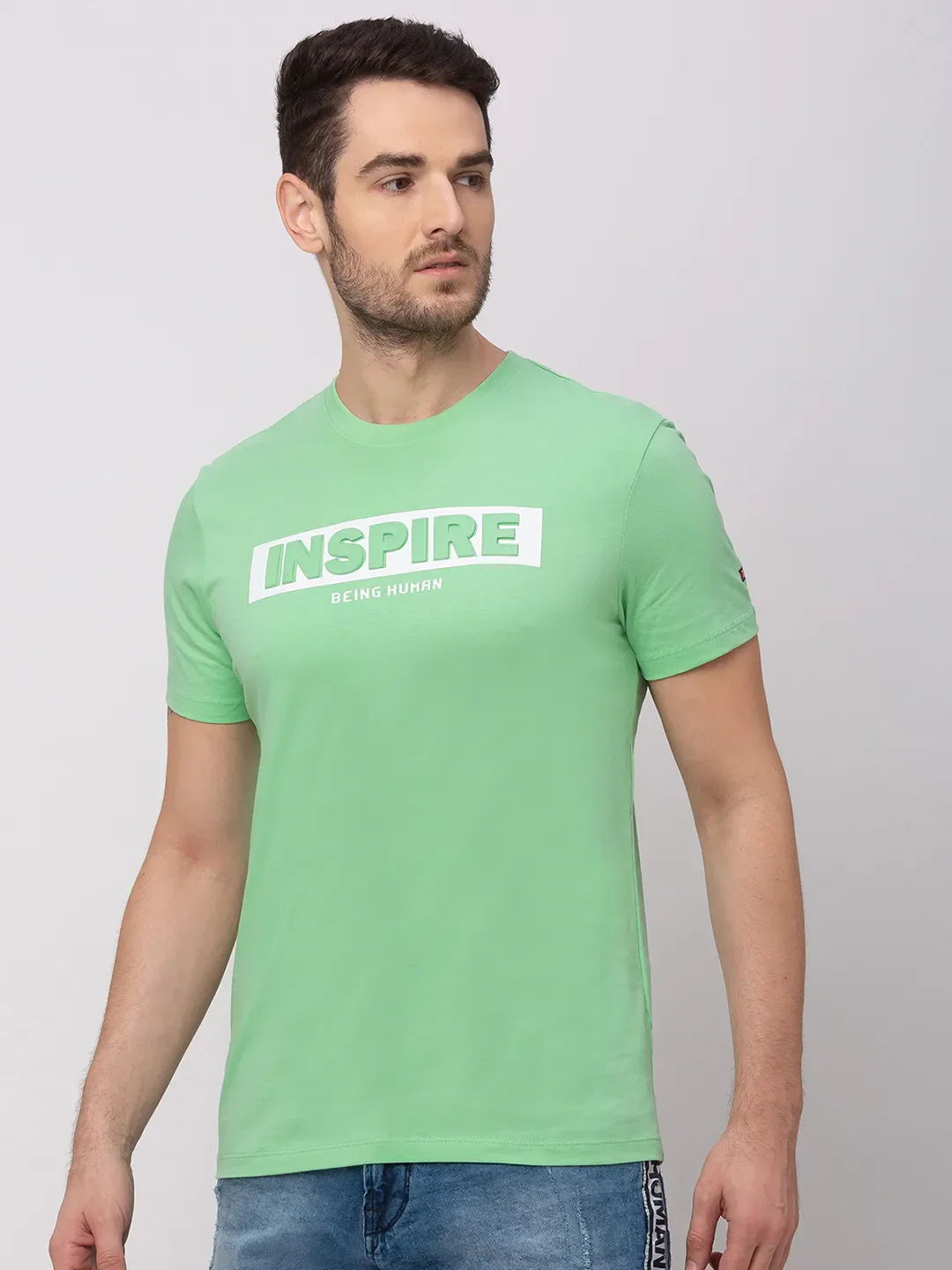 Green Regular Fit Men's Short Sleeves T-Shirt by Being Human Clothing - Image 2