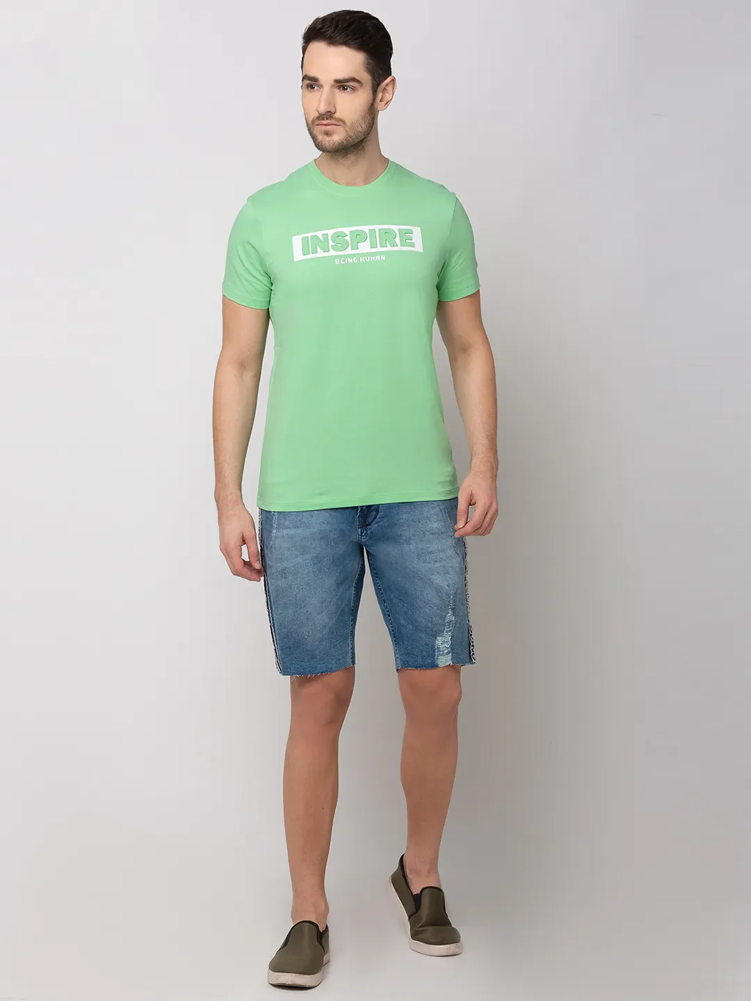 Green Regular Fit Men's Short Sleeves T-Shirt by Being Human Clothing - Image 5
