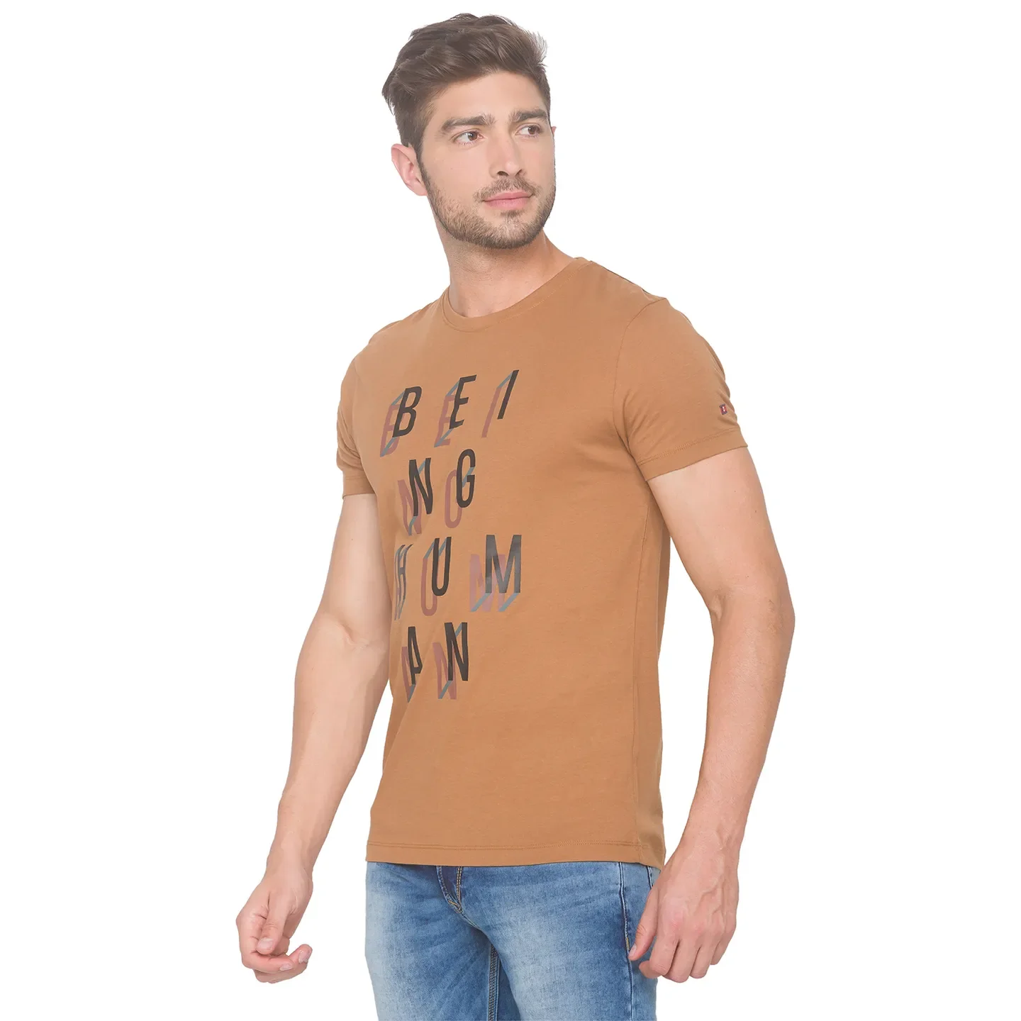 Brown Regular Fit Men's Short Sleeves T-Shirt by Being Human Clothing - Image 2
