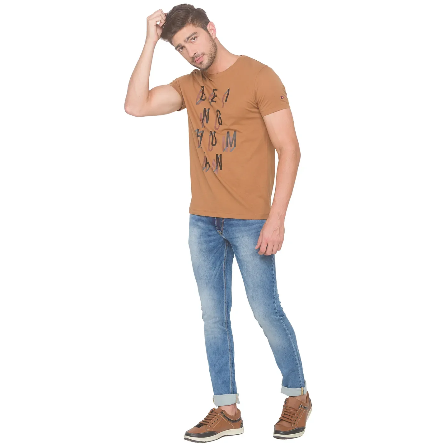 Brown Regular Fit Men's Short Sleeves T-Shirt by Being Human Clothing - Image 5