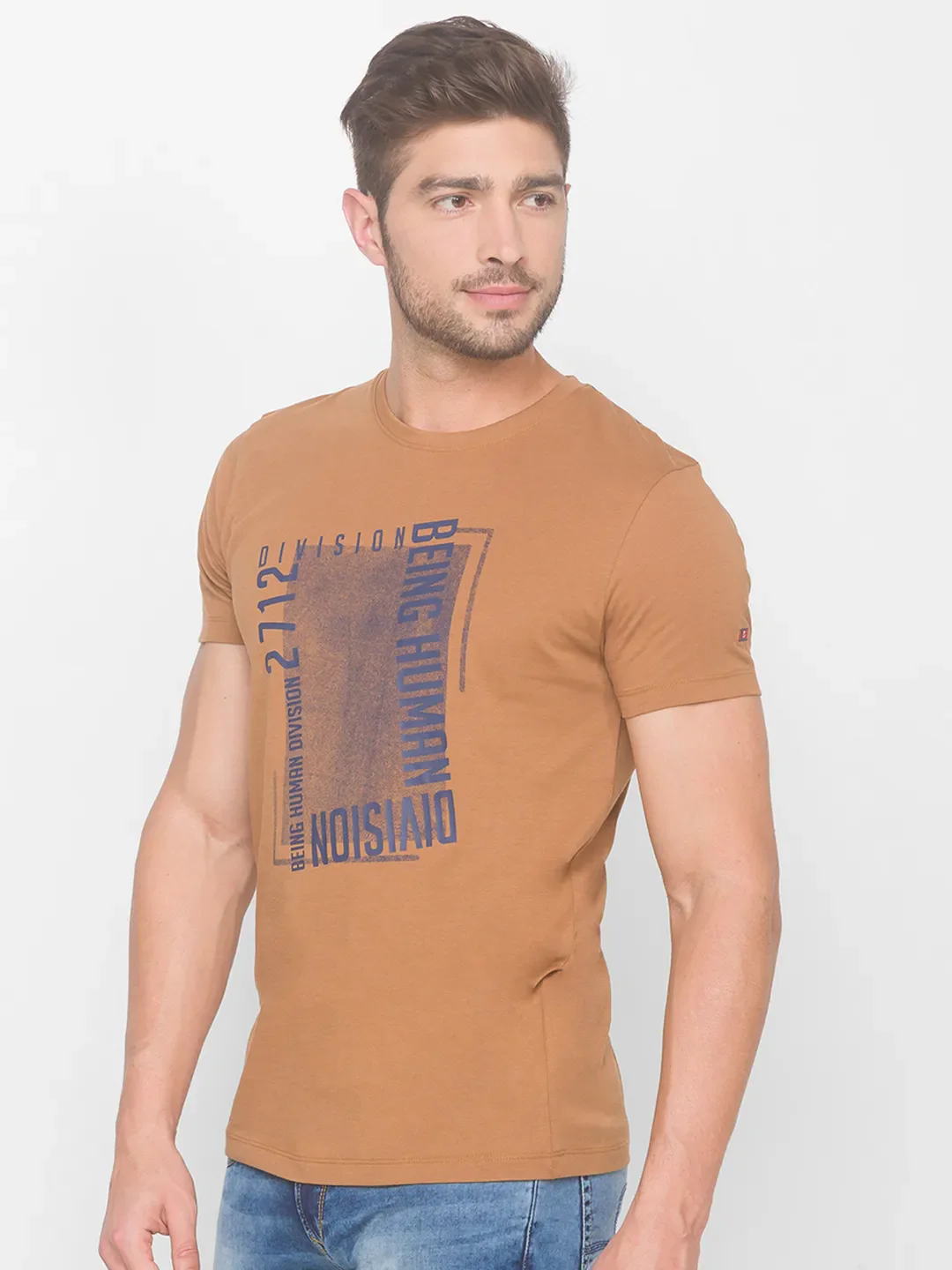 Brown Regular Fit Men's Short Sleeves T-Shirt by Being Human Clothing - Image 2