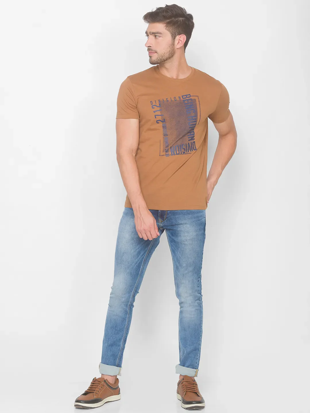 Brown Regular Fit Men's Short Sleeves T-Shirt by Being Human Clothing - Image 5