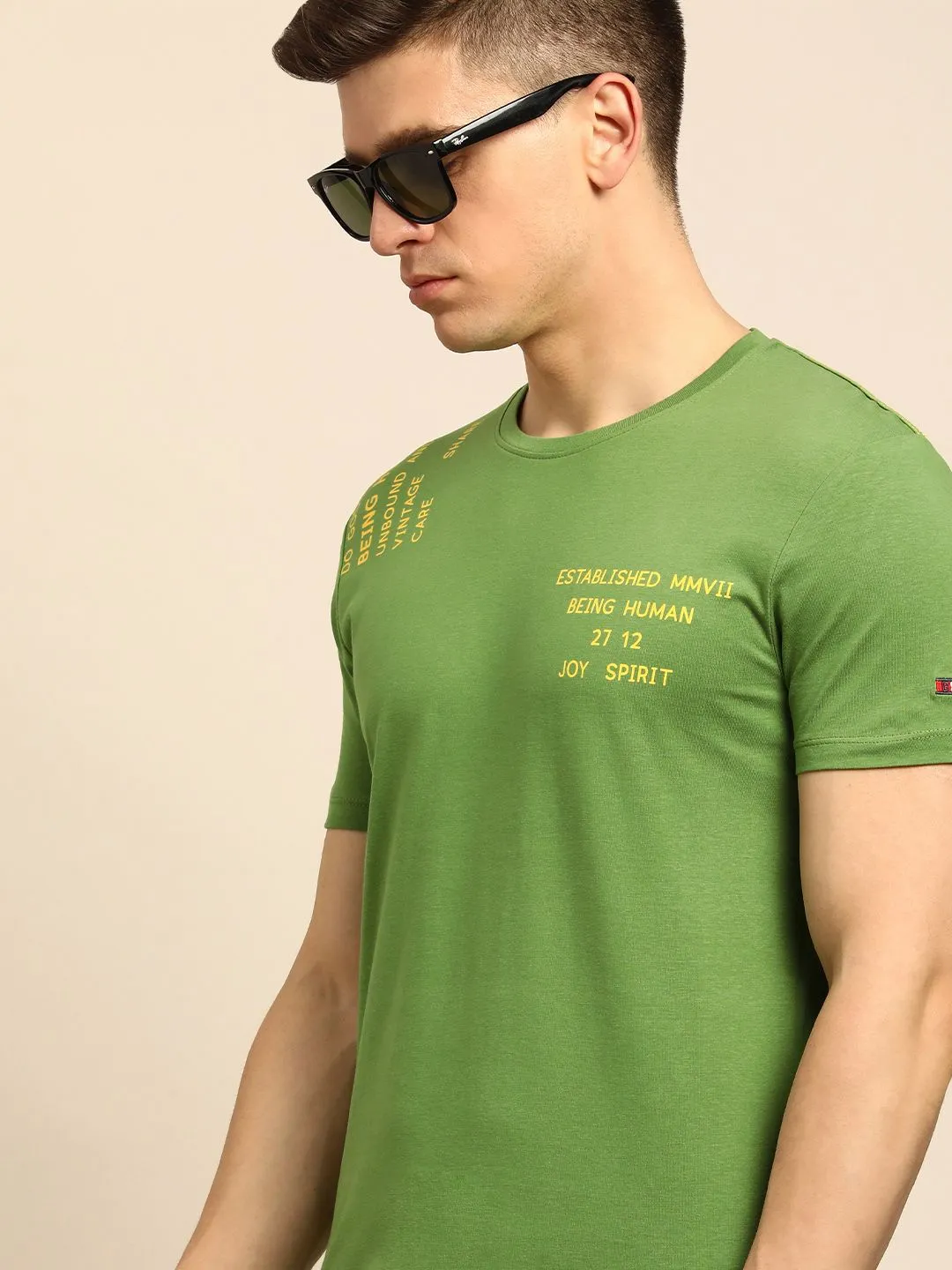 Green Regular Fit Men's Short Sleeves T-Shirt by Being Human Clothing - Image 3