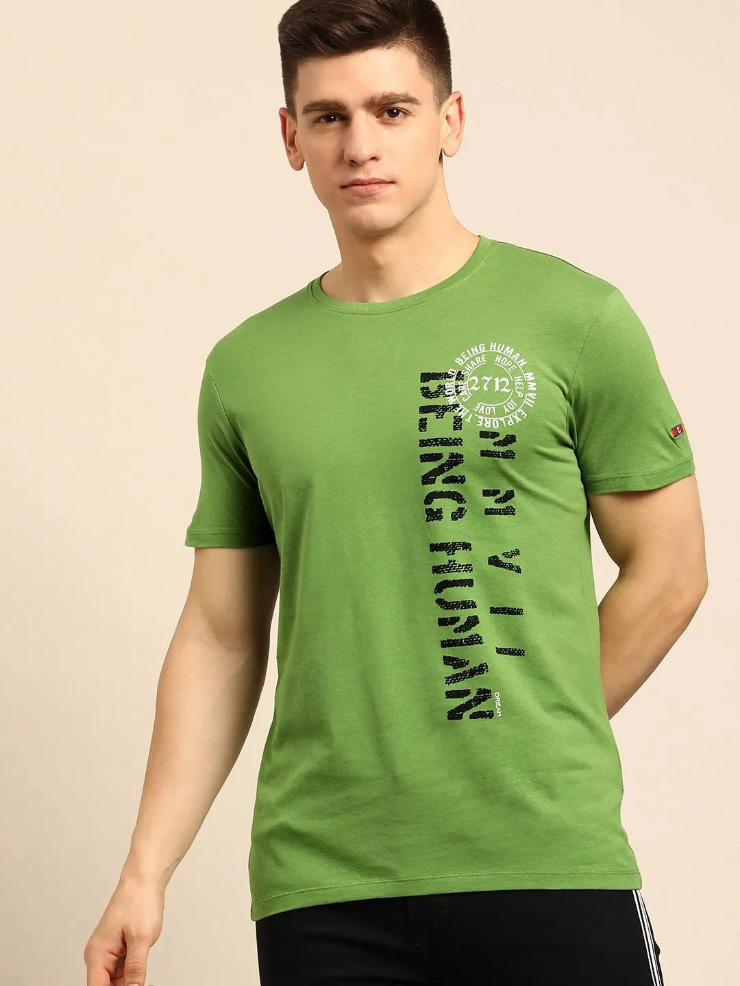 Green Regular Fit Men's Short Sleeves T-Shirt by Being Human Clothing