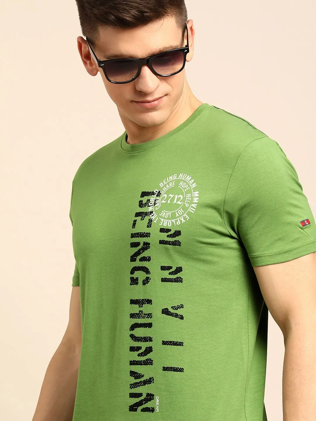 Green Regular Fit Men's Short Sleeves T-Shirt by Being Human Clothing - Image 2