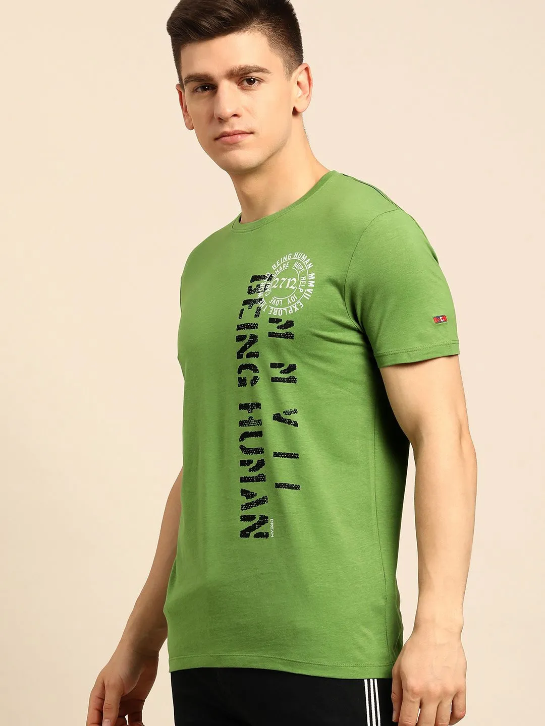 Green Regular Fit Men's Short Sleeves T-Shirt by Being Human Clothing - Image 4