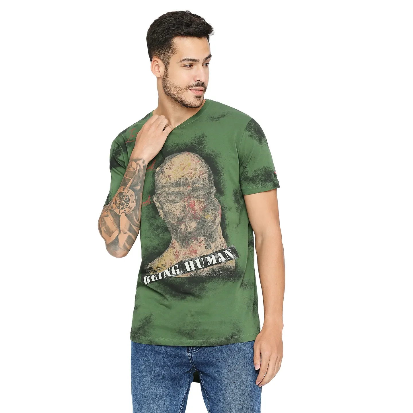 Cactus Green Regular Fit Round Neck Men's T-Shirt by Being Human Clothing