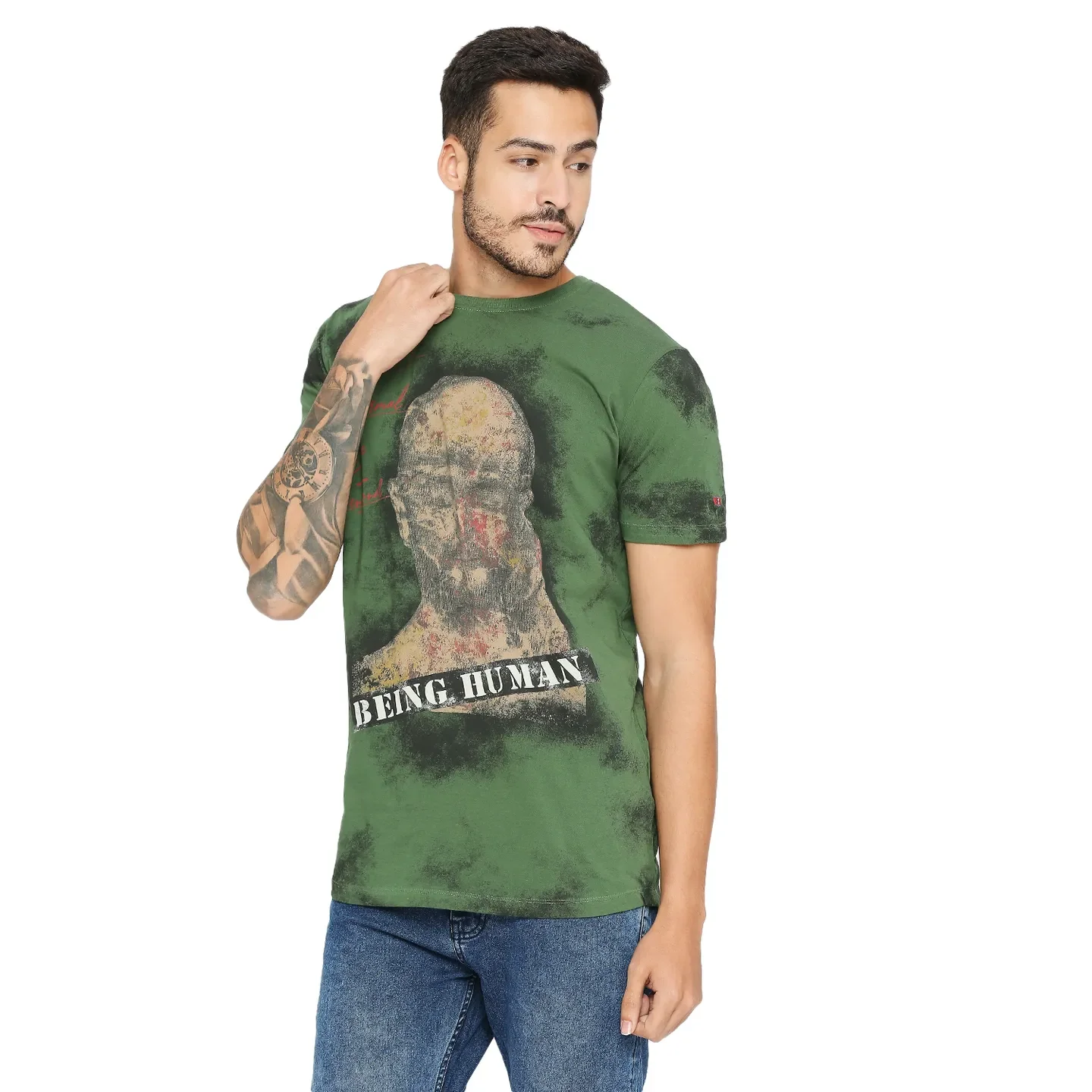 Cactus Green Regular Fit Round Neck Men's T-Shirt by Being Human Clothing - Image 2