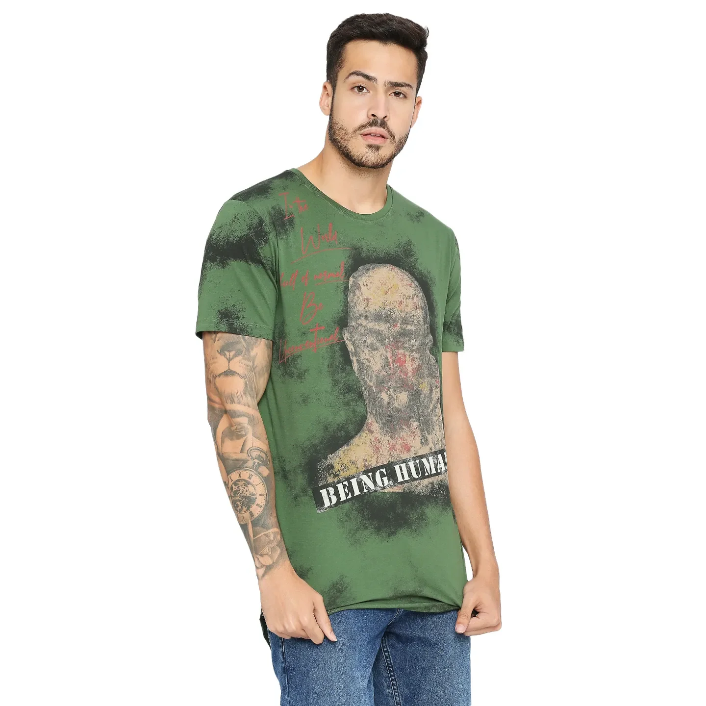 Cactus Green Regular Fit Round Neck Men's T-Shirt by Being Human Clothing - Image 3