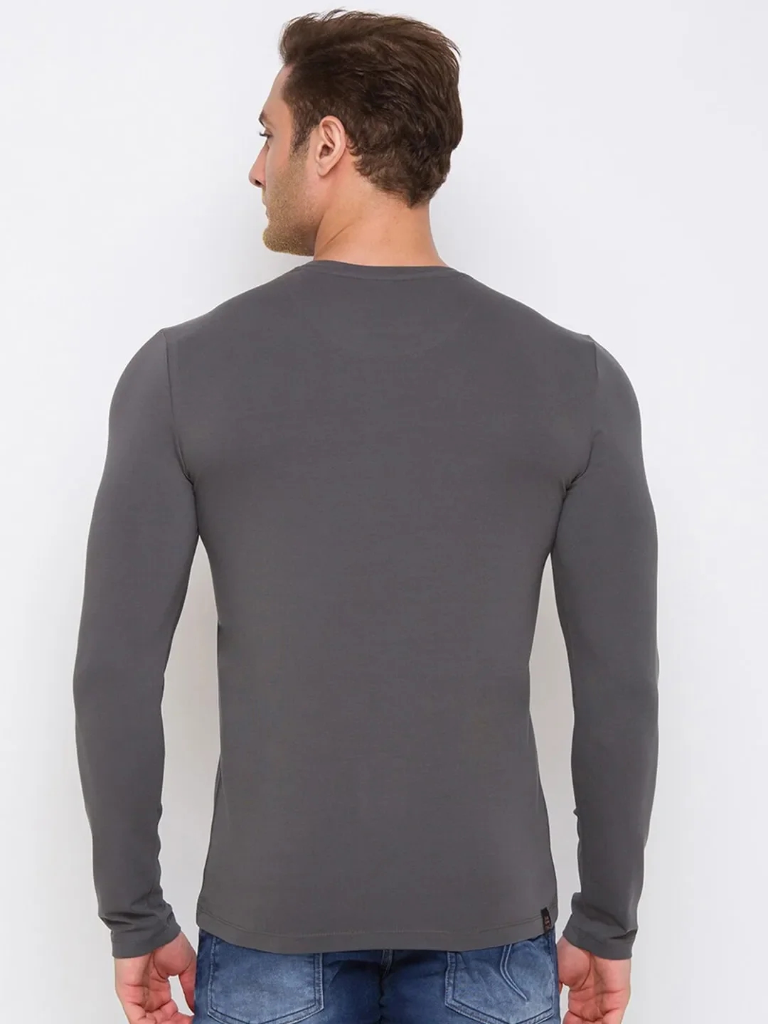 Grey Regular Fit Men's Long Sleeves T-Shirt by Being Human Clothing - Image 3