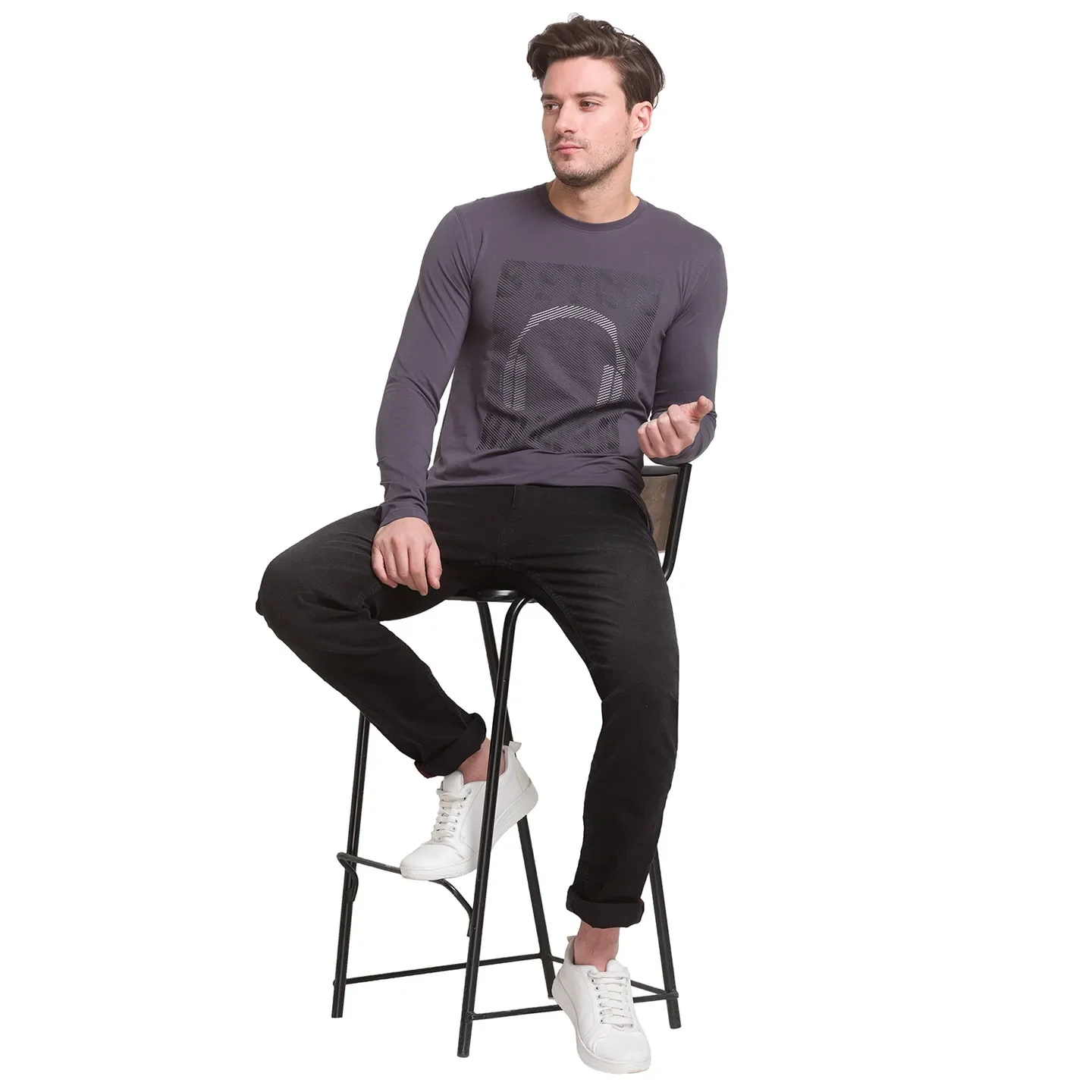 Charcoal Regular Fit Round Neck Men's T-Shirt by Being Human Clothing - Image 8