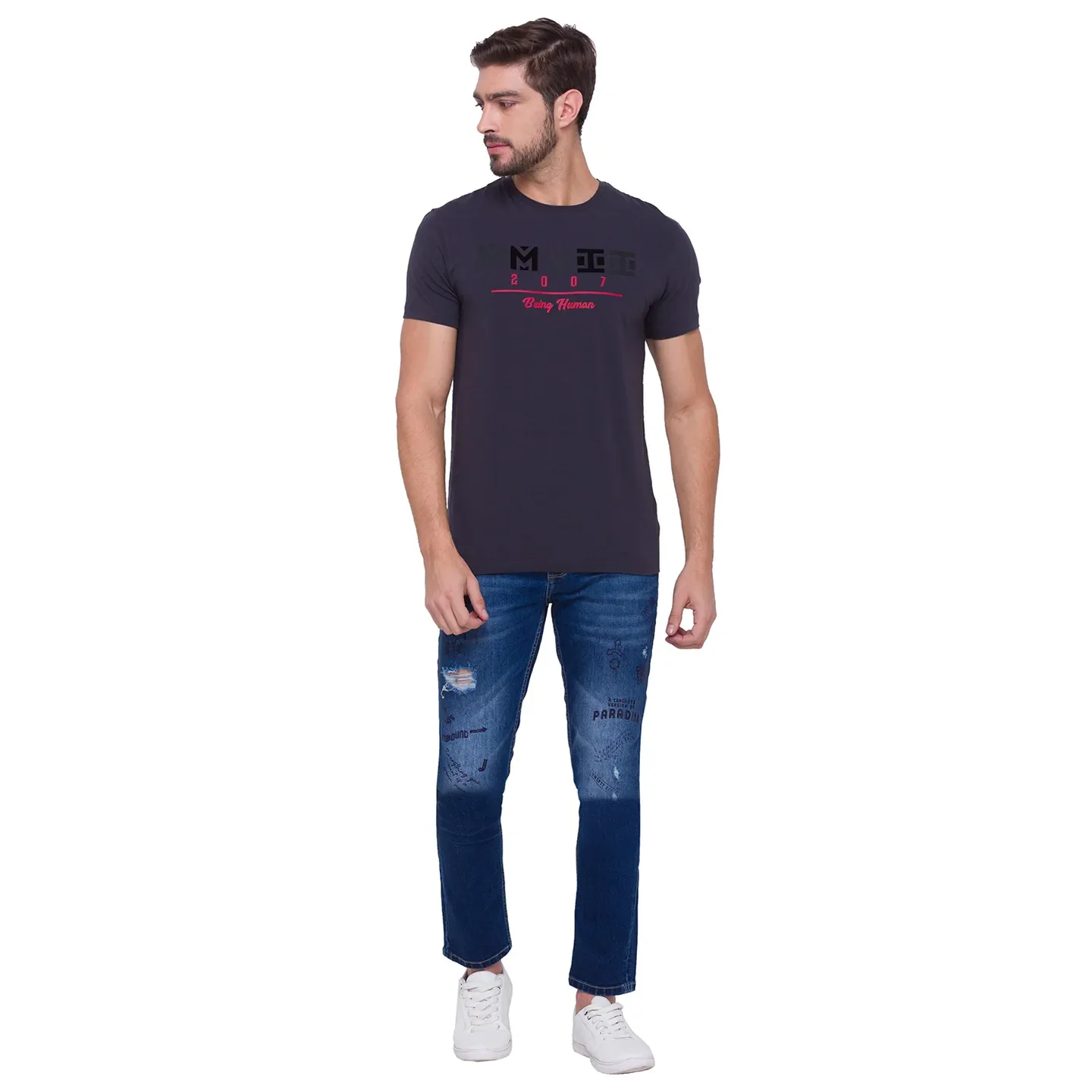Grey Regular Fit Men's Short Sleeves T-Shirt by Being Human Clothing - Image 5