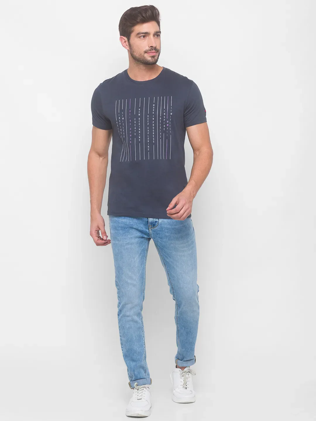 Charcoal Regular Fit Round Neck Men's T-Shirt by Being Human Clothing - Image 2