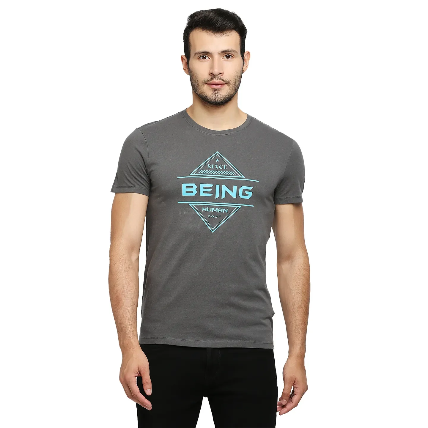 Charcoal Regular Fit Round Neck Men's T-Shirt by Being Human Clothing