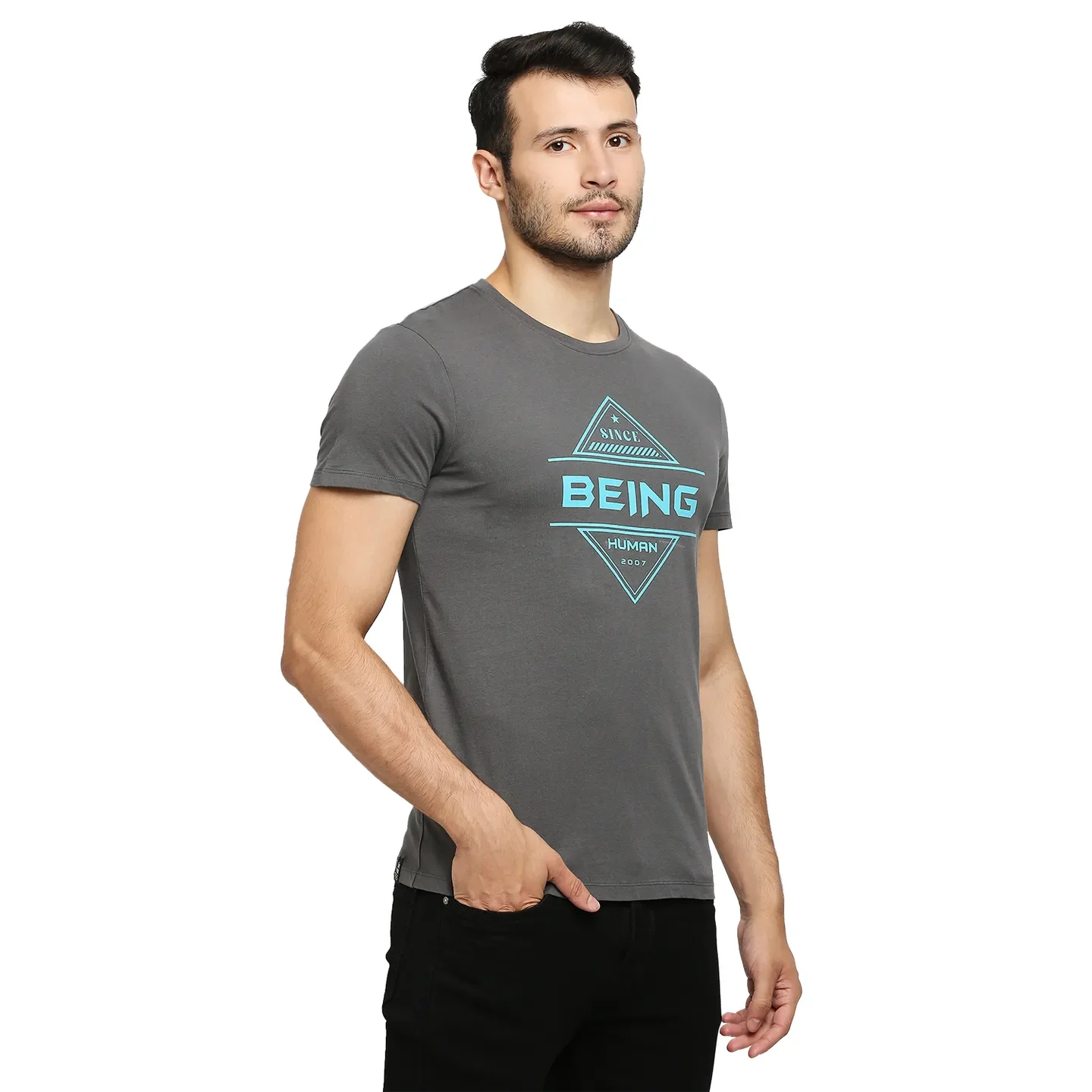 Charcoal Regular Fit Round Neck Men's T-Shirt by Being Human Clothing - Image 2