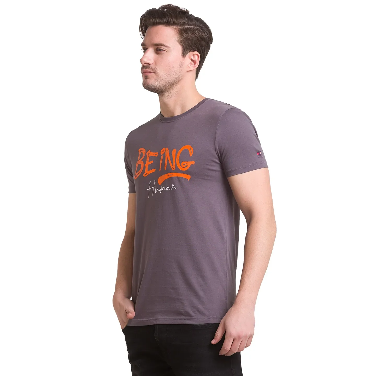 Charcoal Regular Fit Round Neck Men's T-Shirt by Being Human Clothing - Image 2