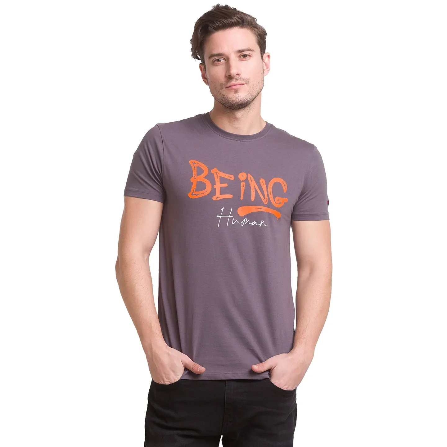 Charcoal Regular Fit Round Neck Men's T-Shirt by Being Human Clothing - Image 7