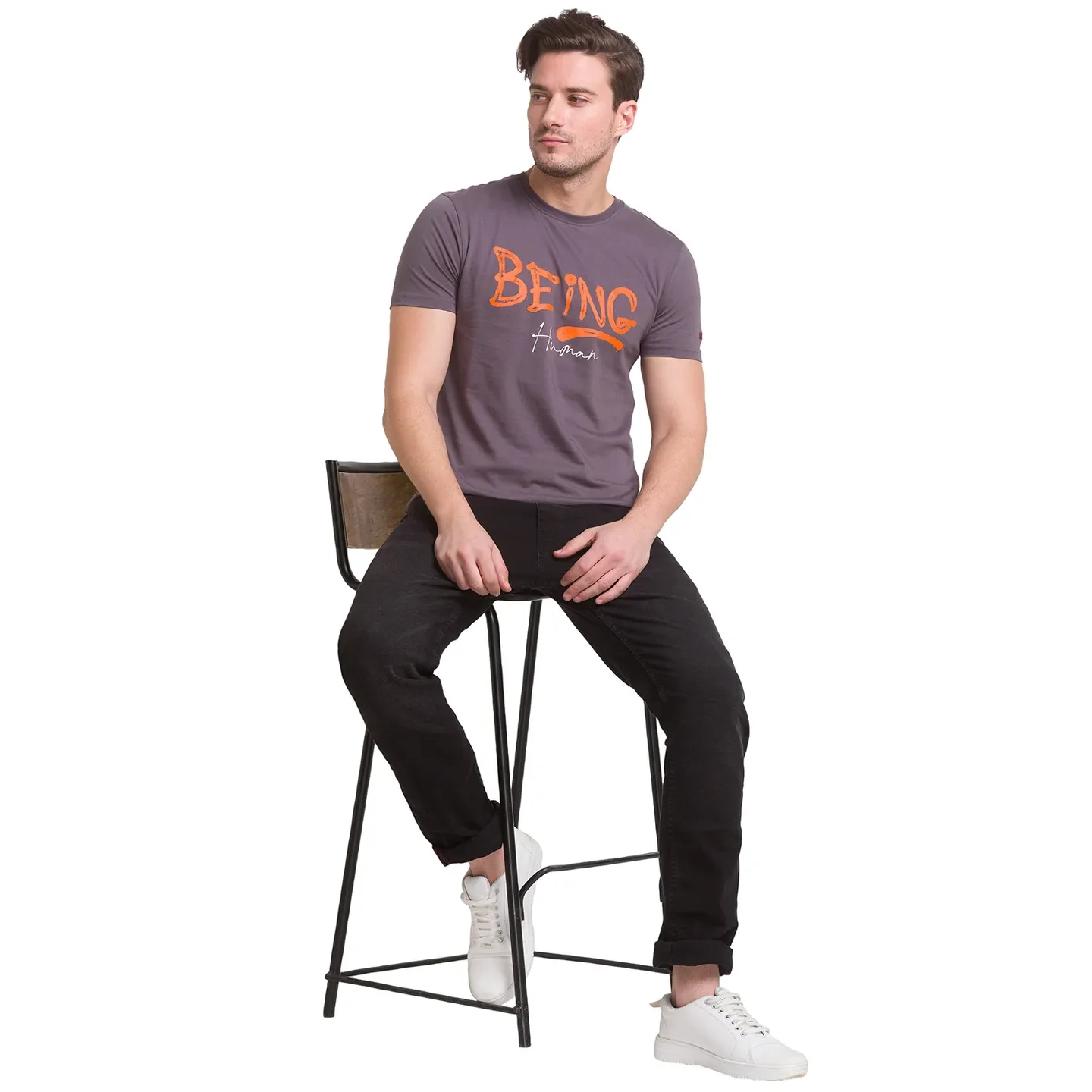 Charcoal Regular Fit Round Neck Men's T-Shirt by Being Human Clothing - Image 8