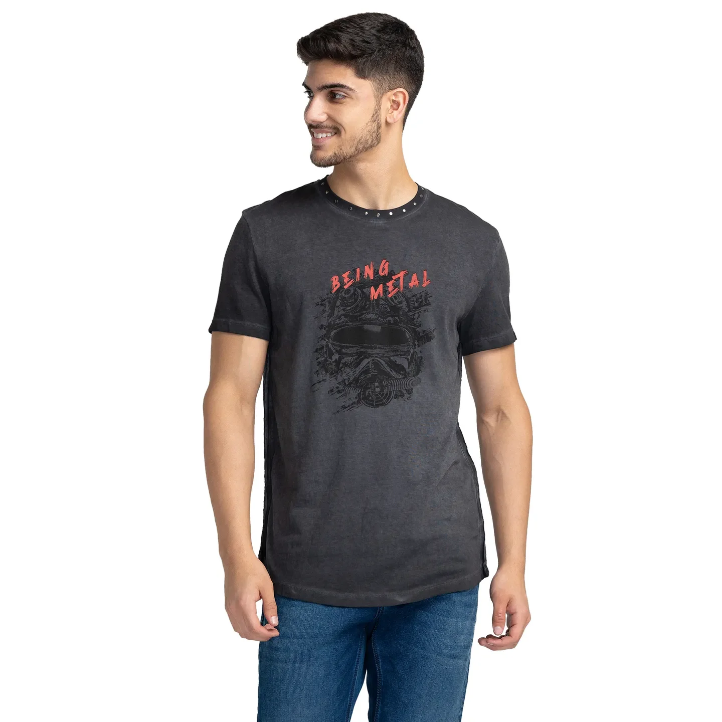 Charcoal Regular Fit Round Neck Men's T-Shirt by Being Human Clothing