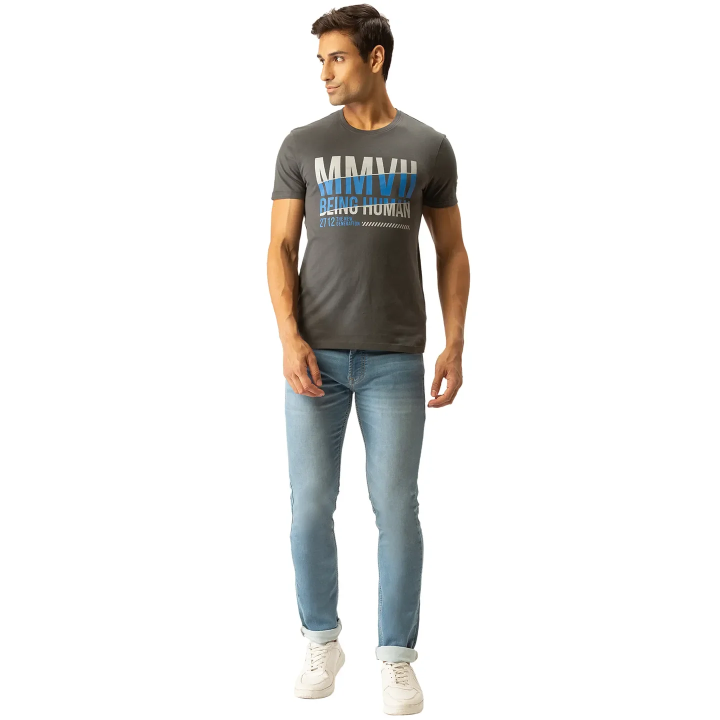 Grey Regular Fit Men's Short Sleeves T-Shirt by Being Human Clothing - Image 5