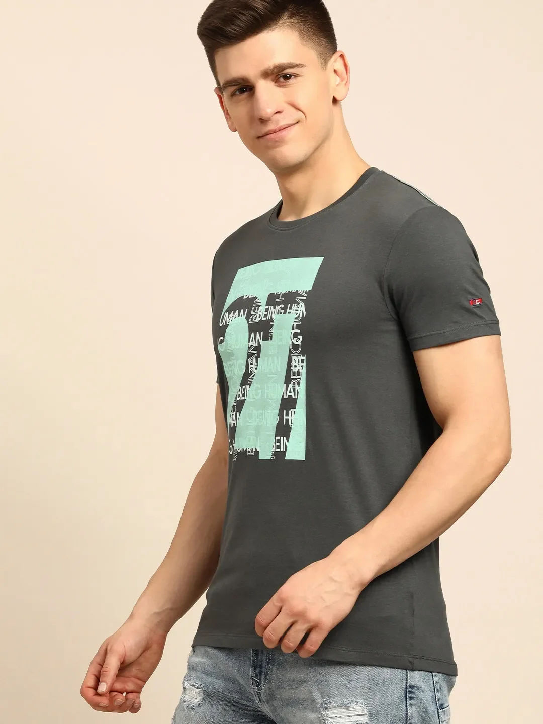 Grey Regular Fit Men's Short Sleeves T-Shirt by Being Human Clothing - Image 2
