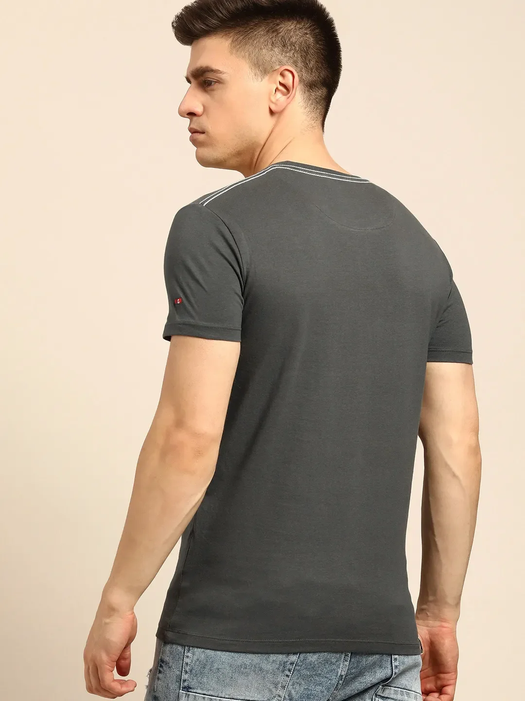 Grey Regular Fit Men's Short Sleeves T-Shirt by Being Human Clothing - Image 3