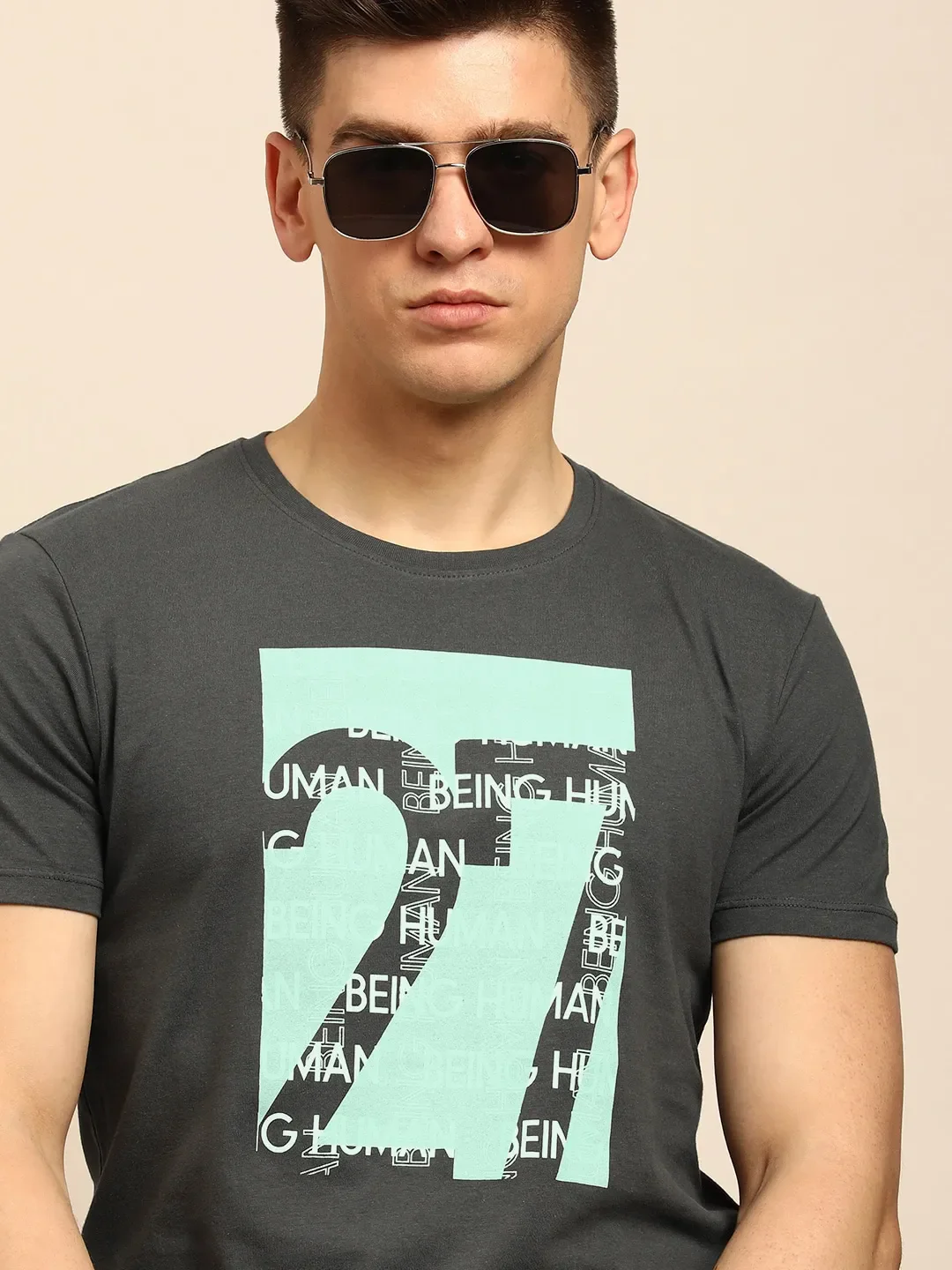 Grey Regular Fit Men's Short Sleeves T-Shirt by Being Human Clothing - Image 5