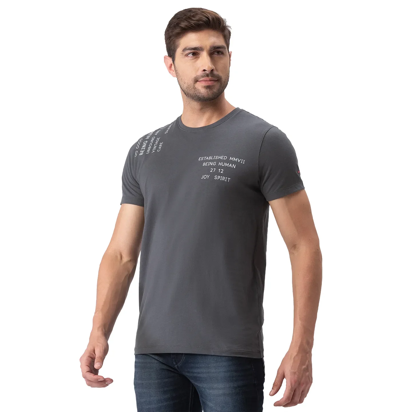 Grey Regular Fit Men's Short Sleeves T-Shirt by Being Human Clothing - Image 2
