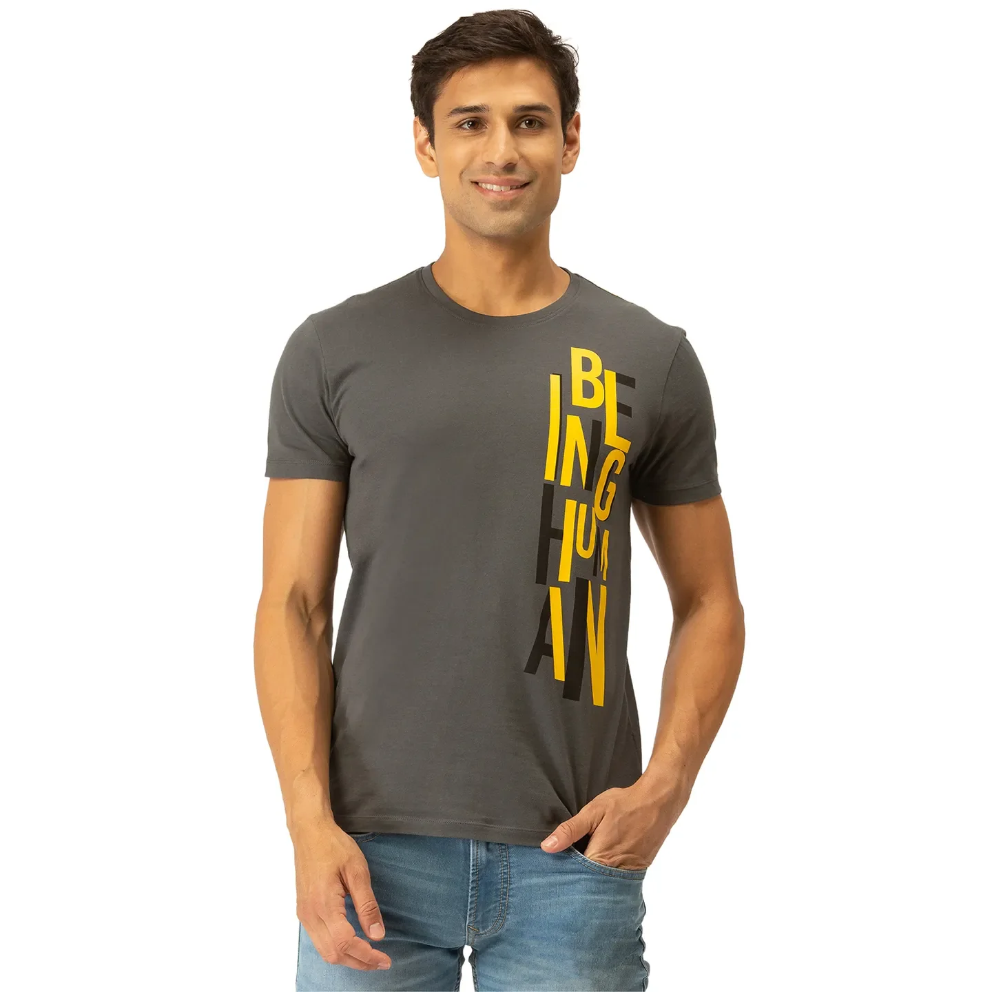 Grey Regular Fit Men's Short Sleeves T-Shirt by Being Human Clothing