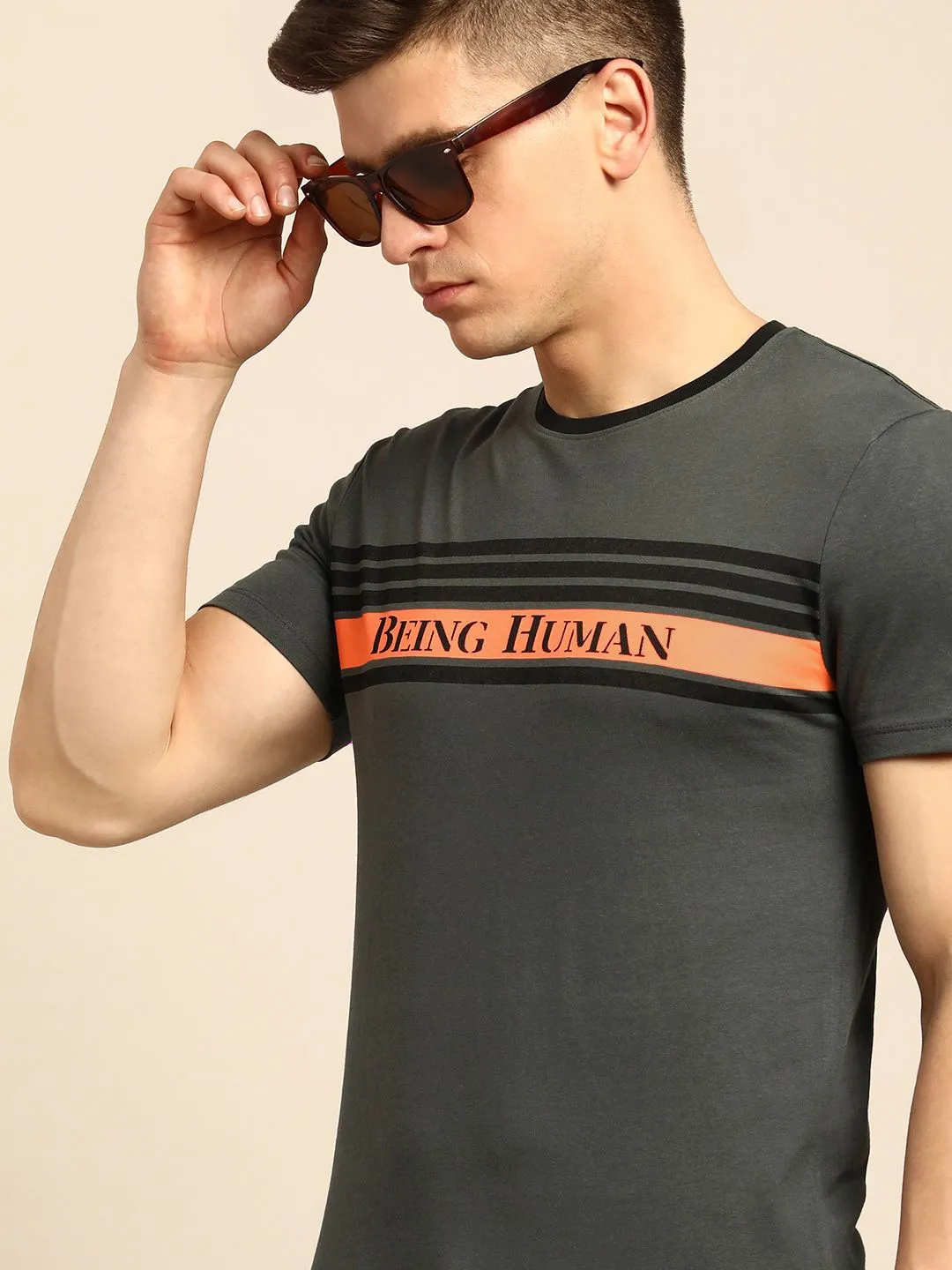Grey Regular Fit Men's Short Sleeves T-Shirt by Being Human Clothing