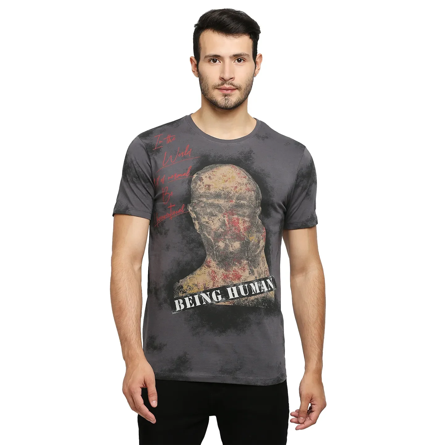 Charcoal Regular Fit Round Neck Men's T-Shirt by Being Human Clothing