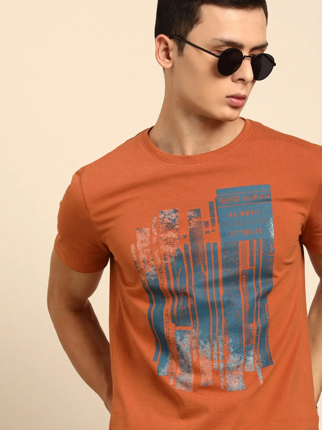 Brown Regular Fit Men's Short Sleeves T-Shirt by Being Human Clothing - Image 5