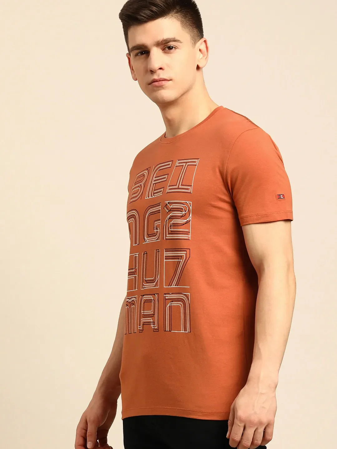 Brown Regular Fit Men's Short Sleeves T-Shirt by Being Human Clothing - Image 2