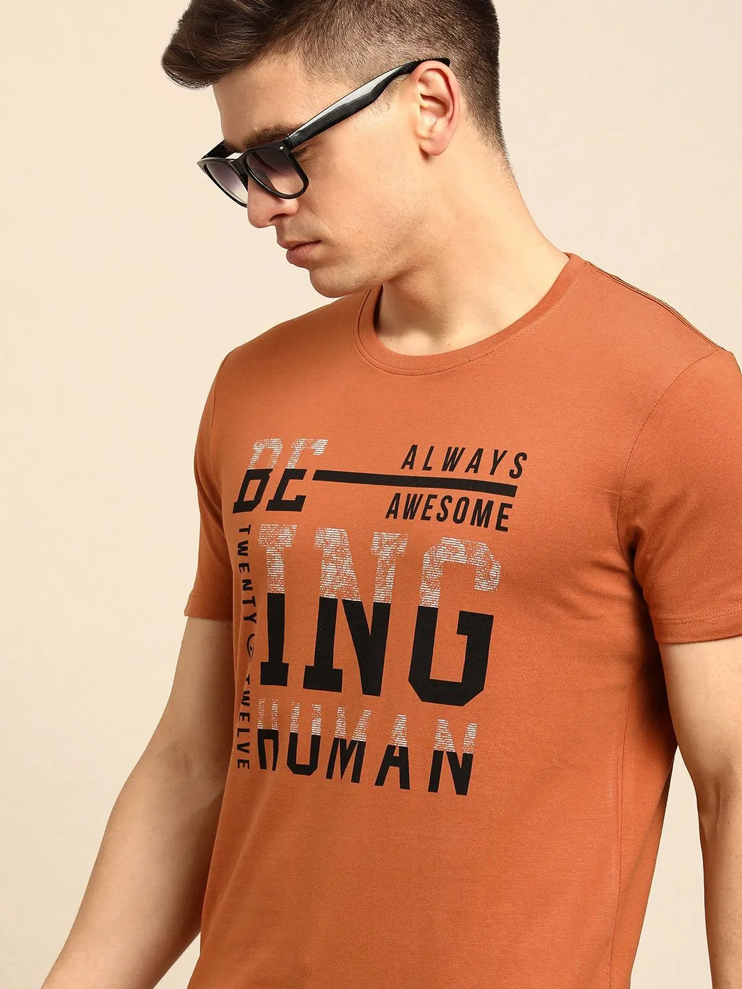 Brown Regular Fit Men's Short Sleeves T-Shirt by Being Human Clothing - Image 3