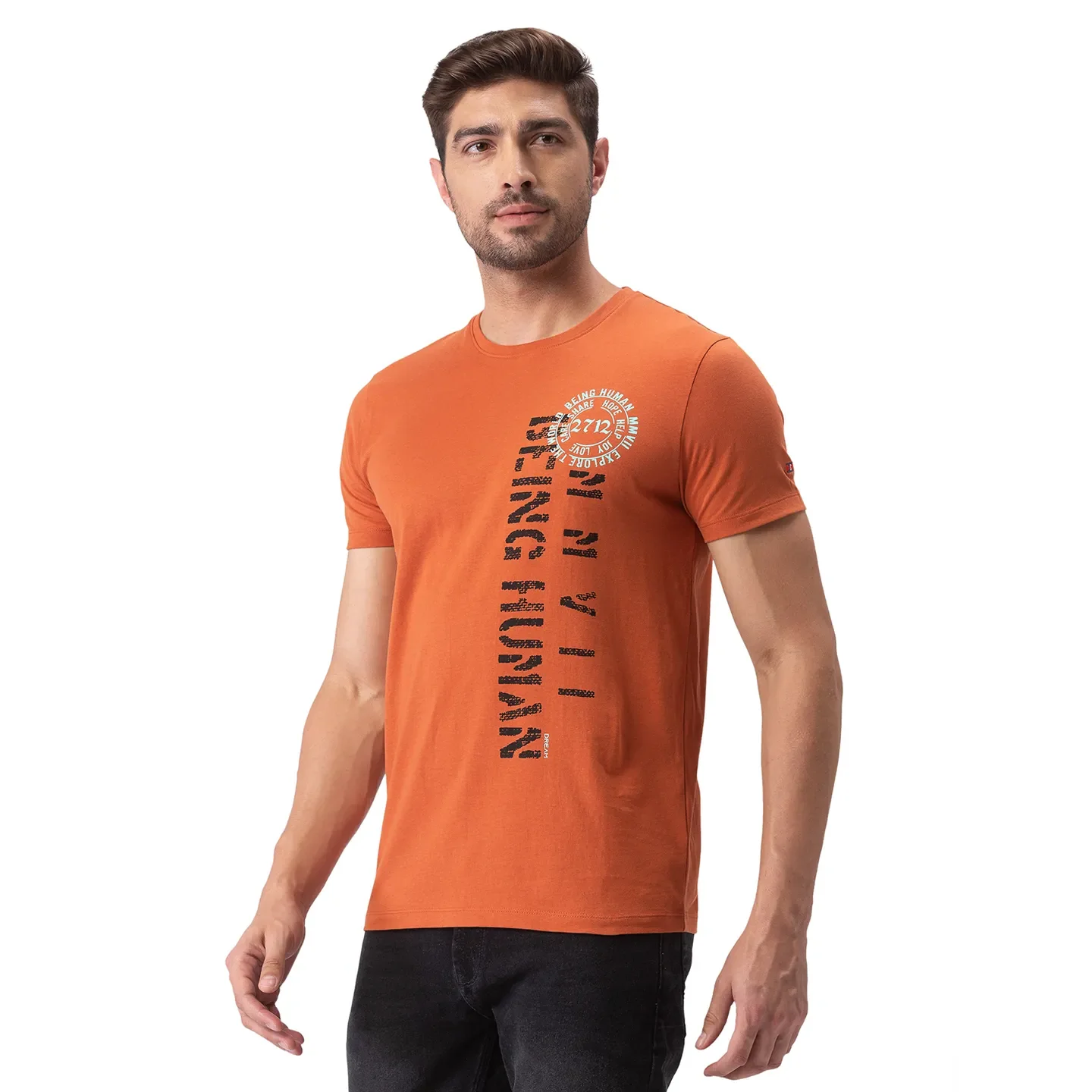 Brown Regular Fit Men's Short Sleeves T-Shirt by Being Human Clothing - Image 2