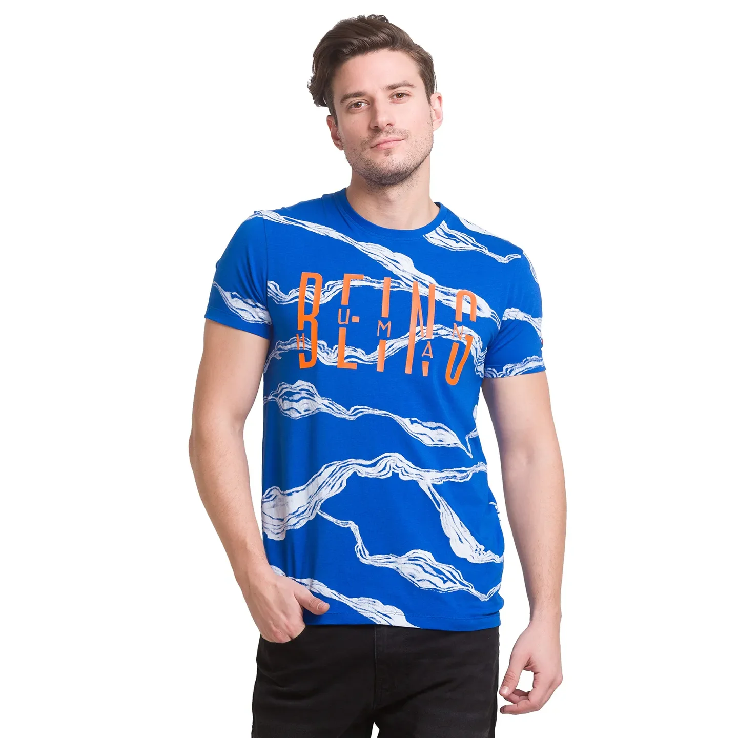 Blue Regular Fit Men's Short Sleeves T-Shirt by Being Human Clothing - Image 6