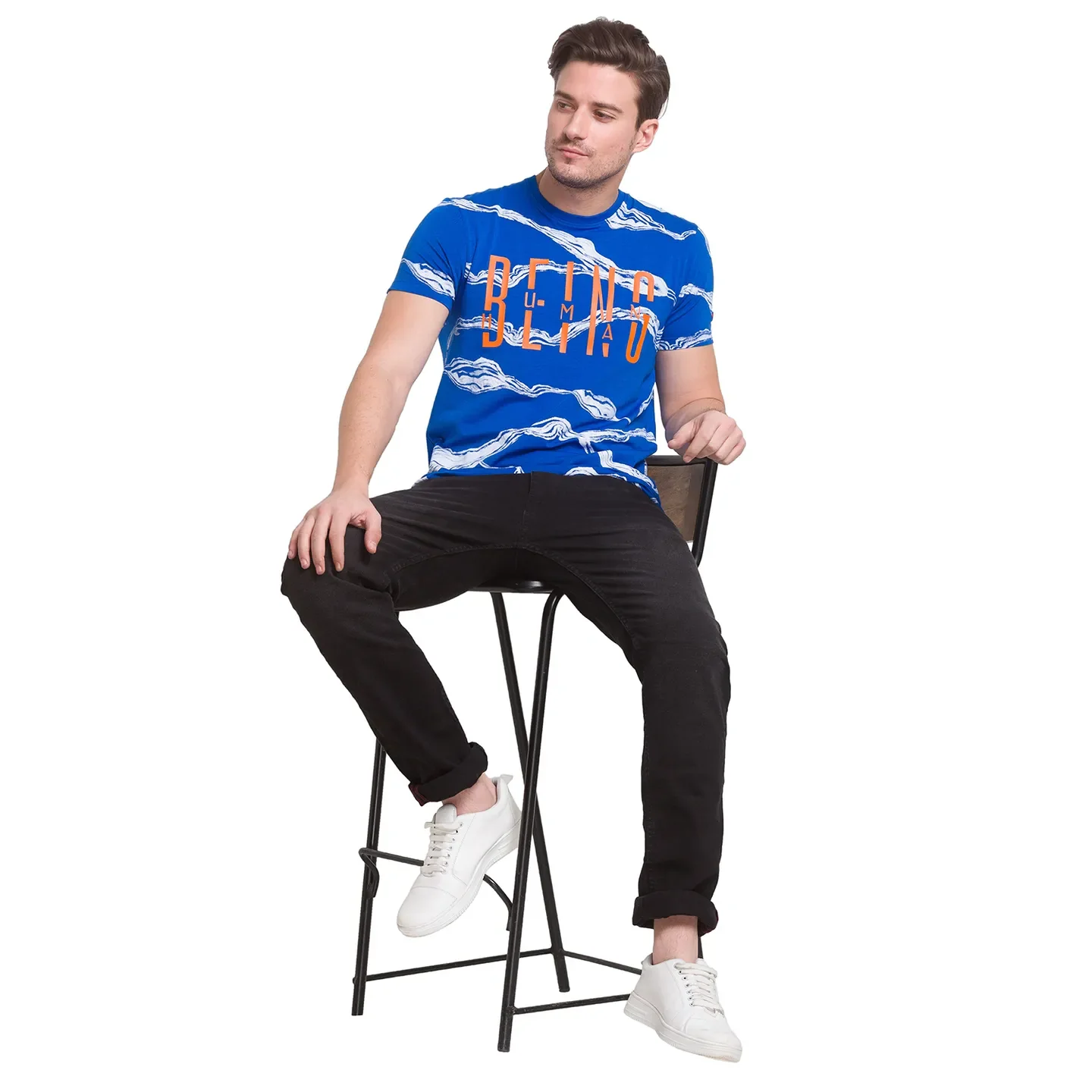 Blue Regular Fit Men's Short Sleeves T-Shirt by Being Human Clothing - Image 8