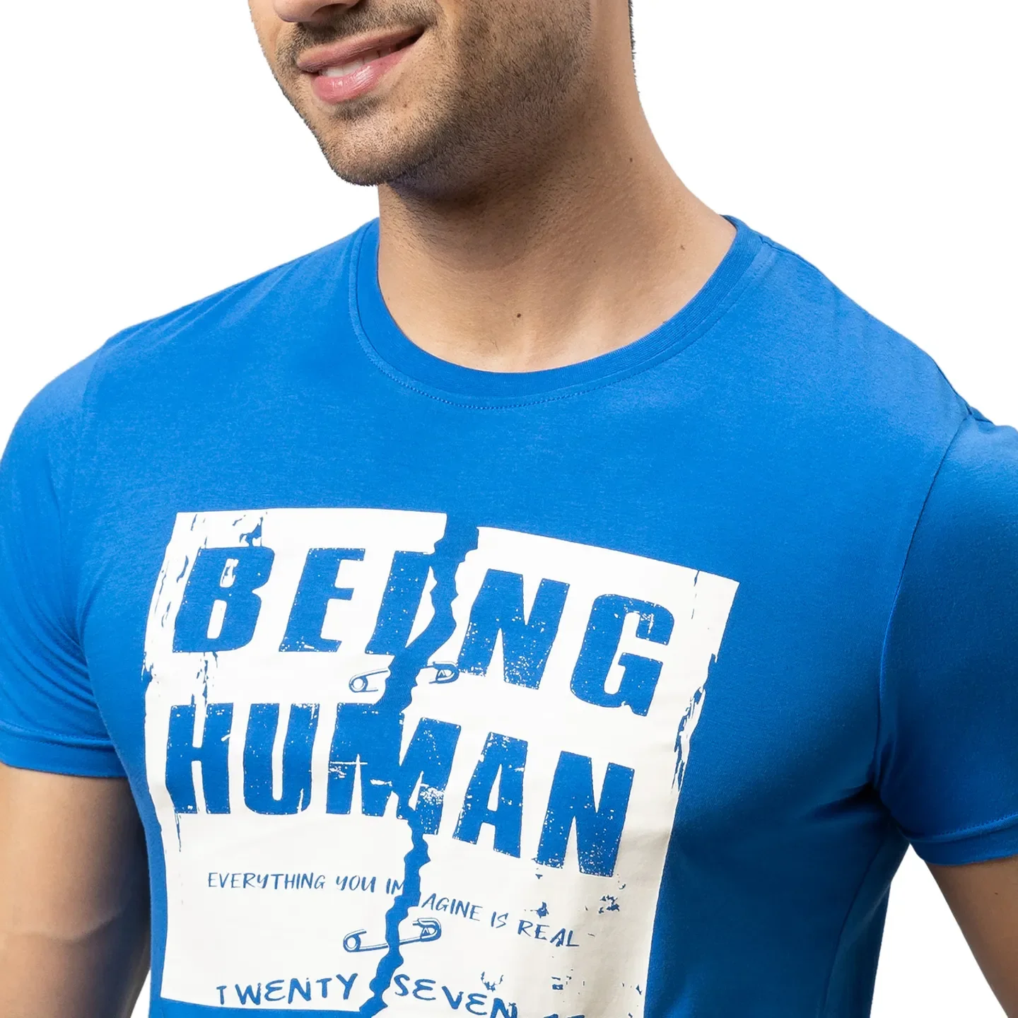 Blue Regular Fit Men's Short Sleeves T-Shirt by Being Human Clothing - Image 5